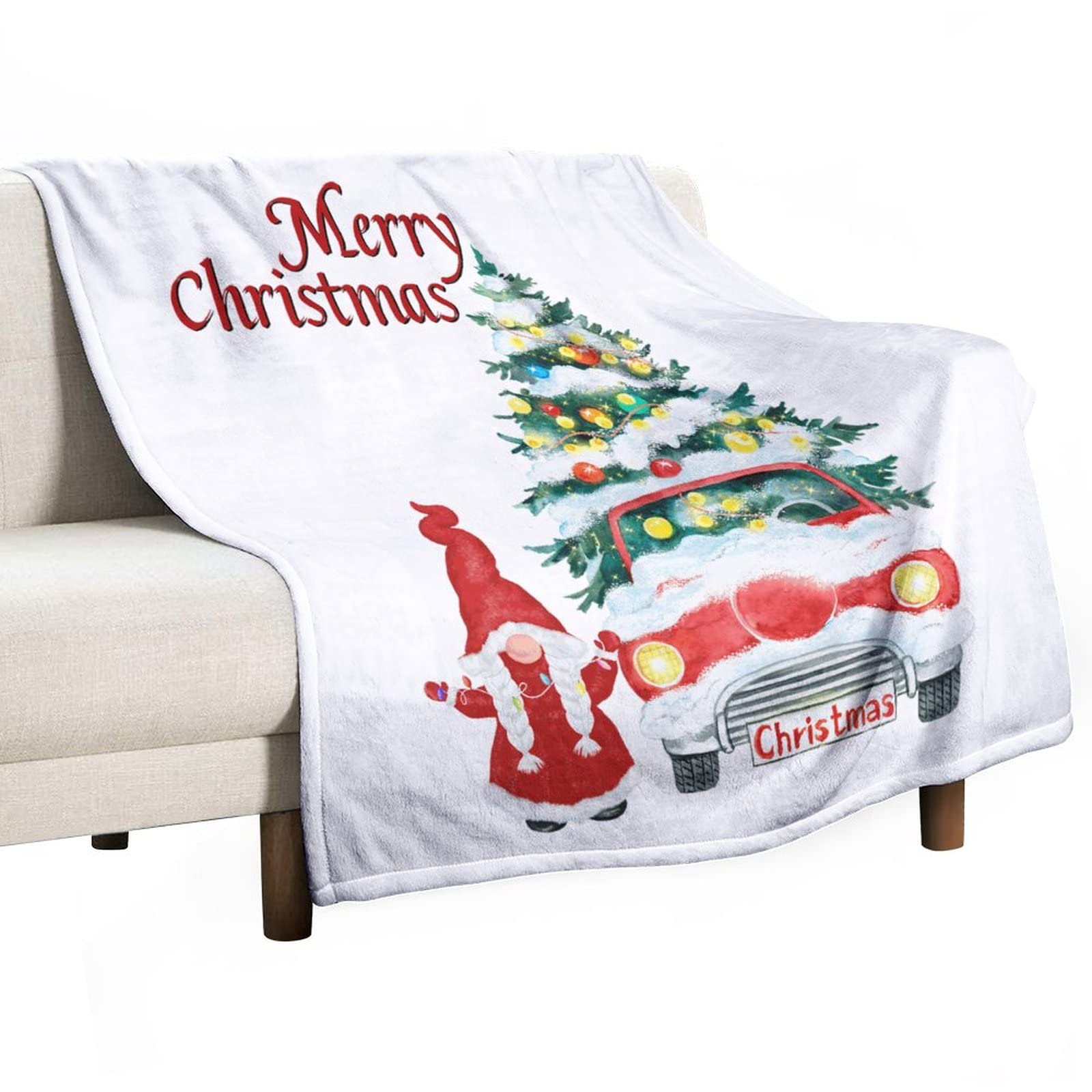 Couverture Noël gnomes plaid doux en flanelle 130x150 cm, idée cadeau réconfortante d'hiver