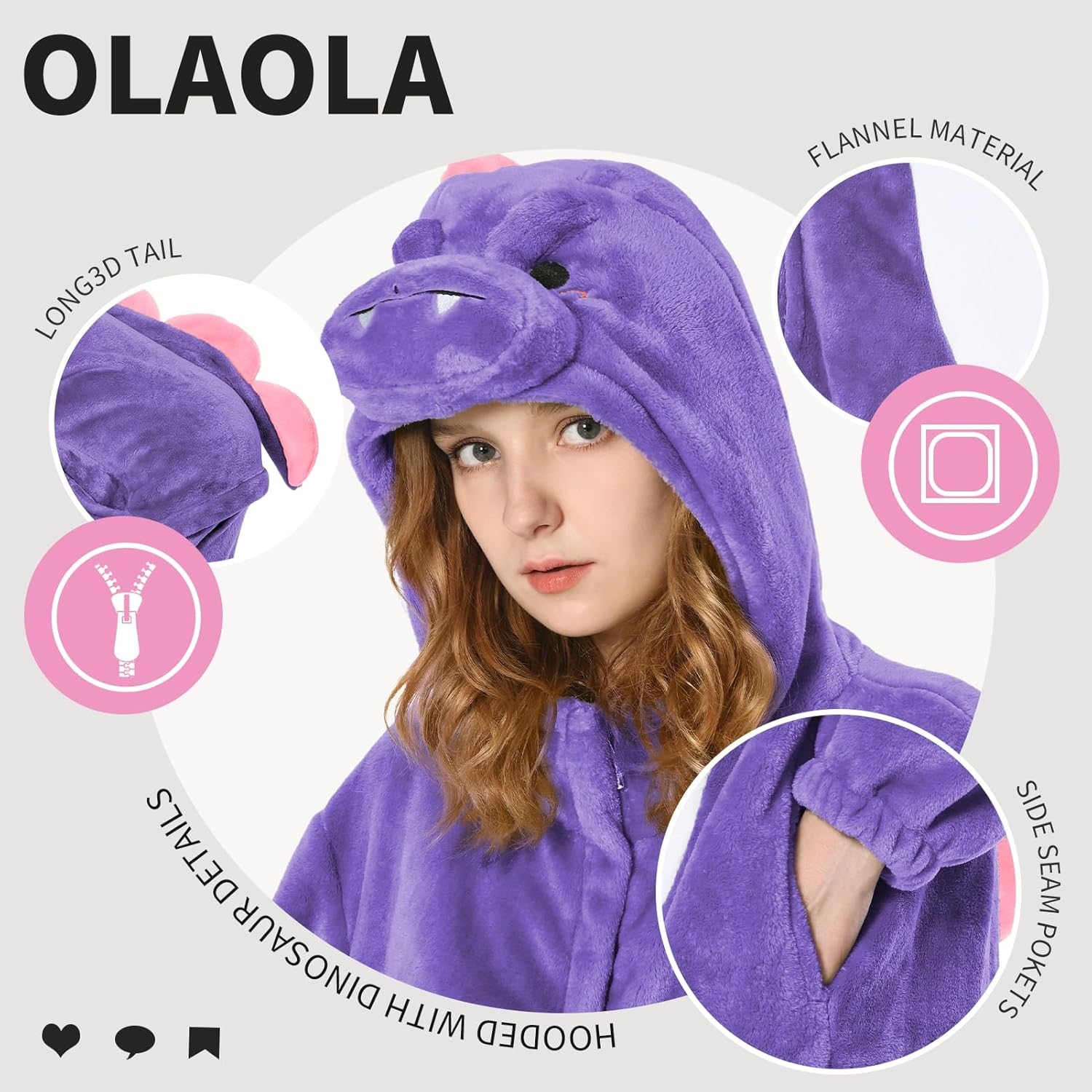 OLAOLA Adult Onesie, Flannel Unisex Animal Pajamas, Plush One Piece Sleepwear Cosplay Party Costume - Image 6