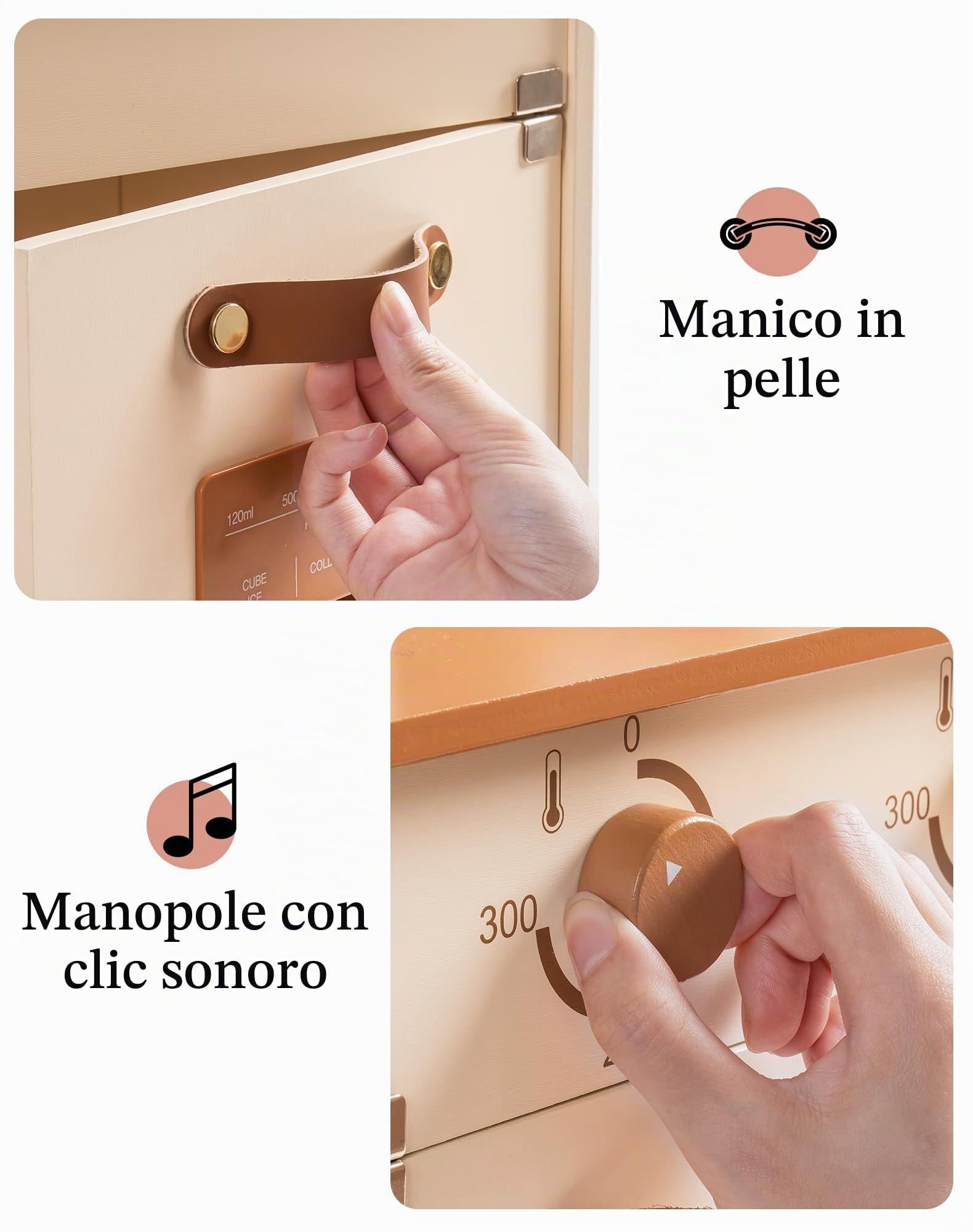 ROBUD Cucina Giocattolo per Bambini in Legno, Gioco Cucina con Dispenser interattivo per cubetti di Ghiaccio e Accessori, Set da Cucina in Legno per Bambini, Regalo per Ragazze e Ragazzi dai 3+ Anni