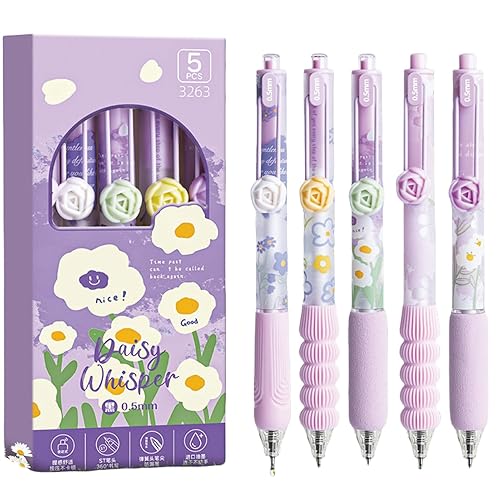 MOZXIRZ 5 Pcs Gel Ink Pens Retractable Pens Cute Flower