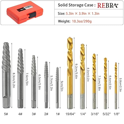 Miniatura 2 de REBRA Extractor de tornillos y juego de brocas para mano izquierda, kit de taladro de acero HSS de cobalto invertido fácil de quitar, redondeado,