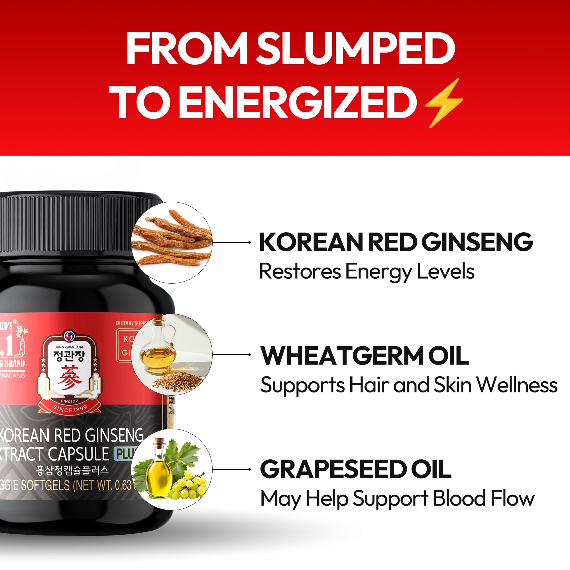 Korean Red Ginseng Extract Capsule Plus - All-in-One Vegan Supplements - Energy Boost & Immune Support, Caffeine Free & Non-GMO (600mg, 30 Capsules) — Amazon image 4