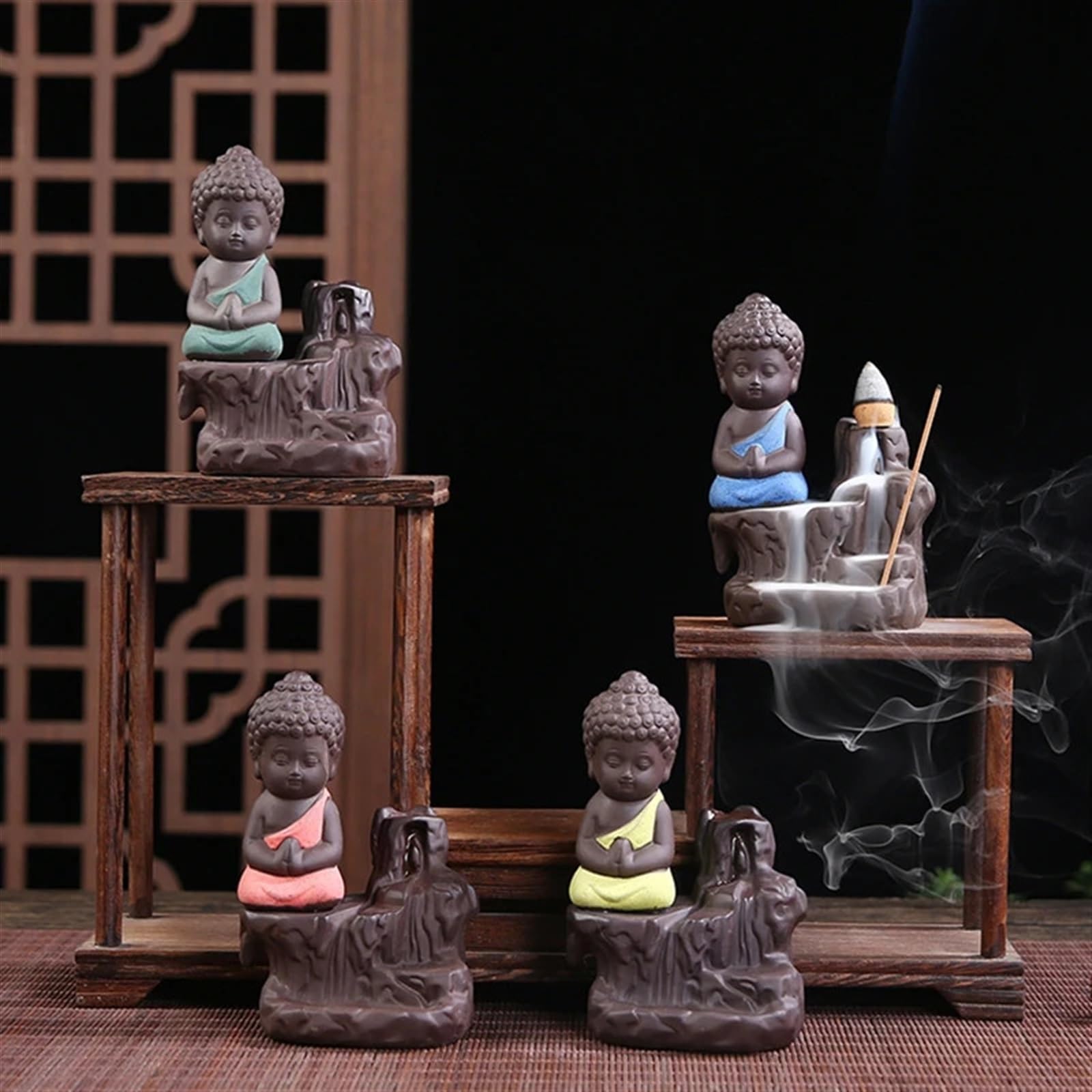 Bruciatore di incenso Creativo Bruciatore di Incenso Fumo Cascata il Piccolo Monaco Piccolo Buddha Bruciatore di Incenso Titolare Censer Casa Decorazioni Da Tavola Artigianato Portaincenso(A)