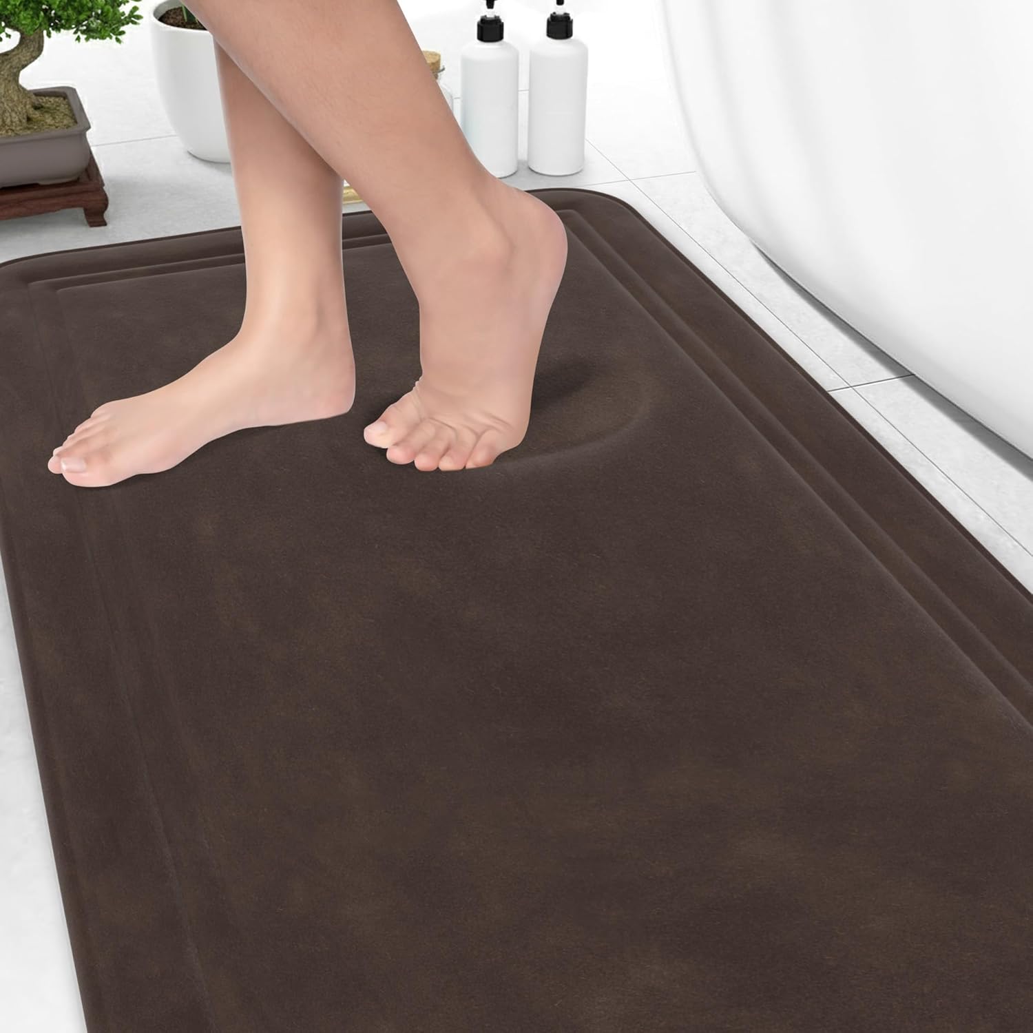 ITSOFT Memory Foam Bath Mat 59x23, Non Slip, Machine Washable, Quick Dry & Absorbent Rugs, Bath Mats for Bathroom Floor, Tub & Shower, Bathroom Rug, Chocolate Brown