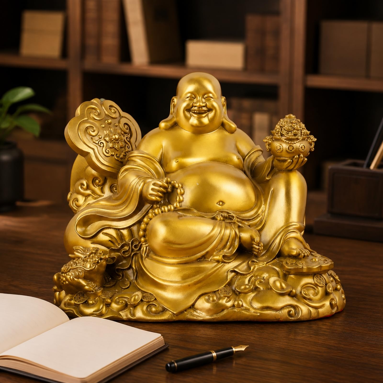 Statue Bddha Maitreya Rieur en Cuivre Style Chinois Traditionnel Statue Bddha Rieur Sculpté Ornement Bddhique pr D'entrée, 28cm