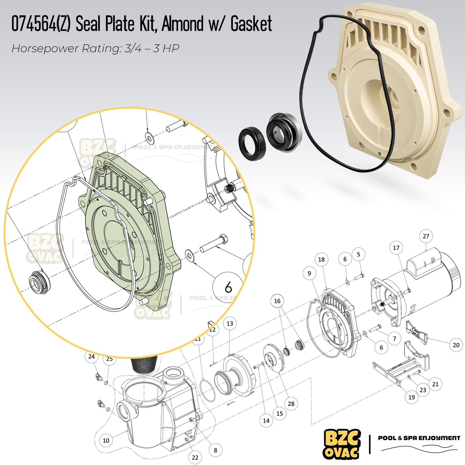 074564 Seal Plate Kit Compatible with Pentair Whisperflo & Intelliflo Pool Pumps, Includes PS-1000 & Seal Plate Gasket, Replaces 25357-300-000 V20-208