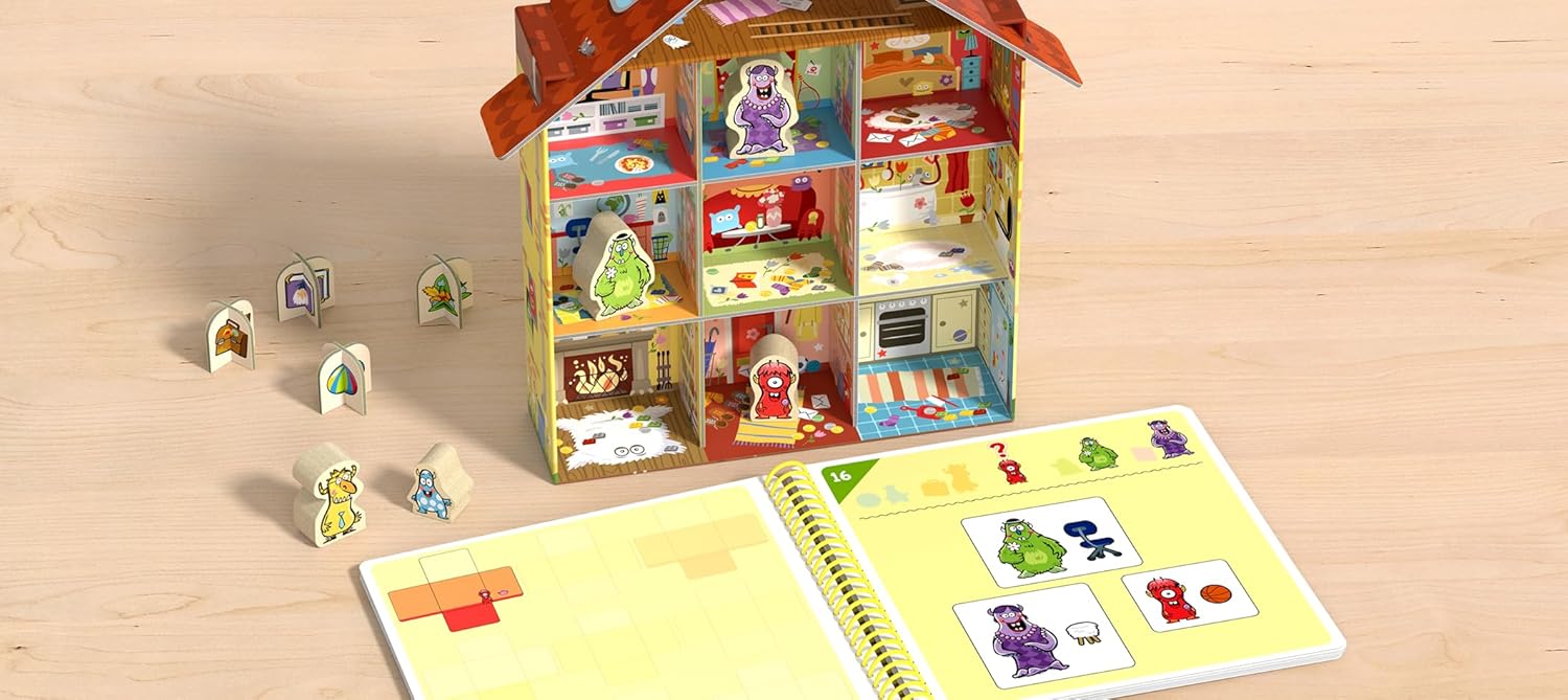 HABA Logic! Games - Where is Wanda? - Puzzle Game for Children from 4 Years - 60 Tasks & 3D Monster House - Promotes Logic & Concentration, Solo Puzzle Game - 1306806001