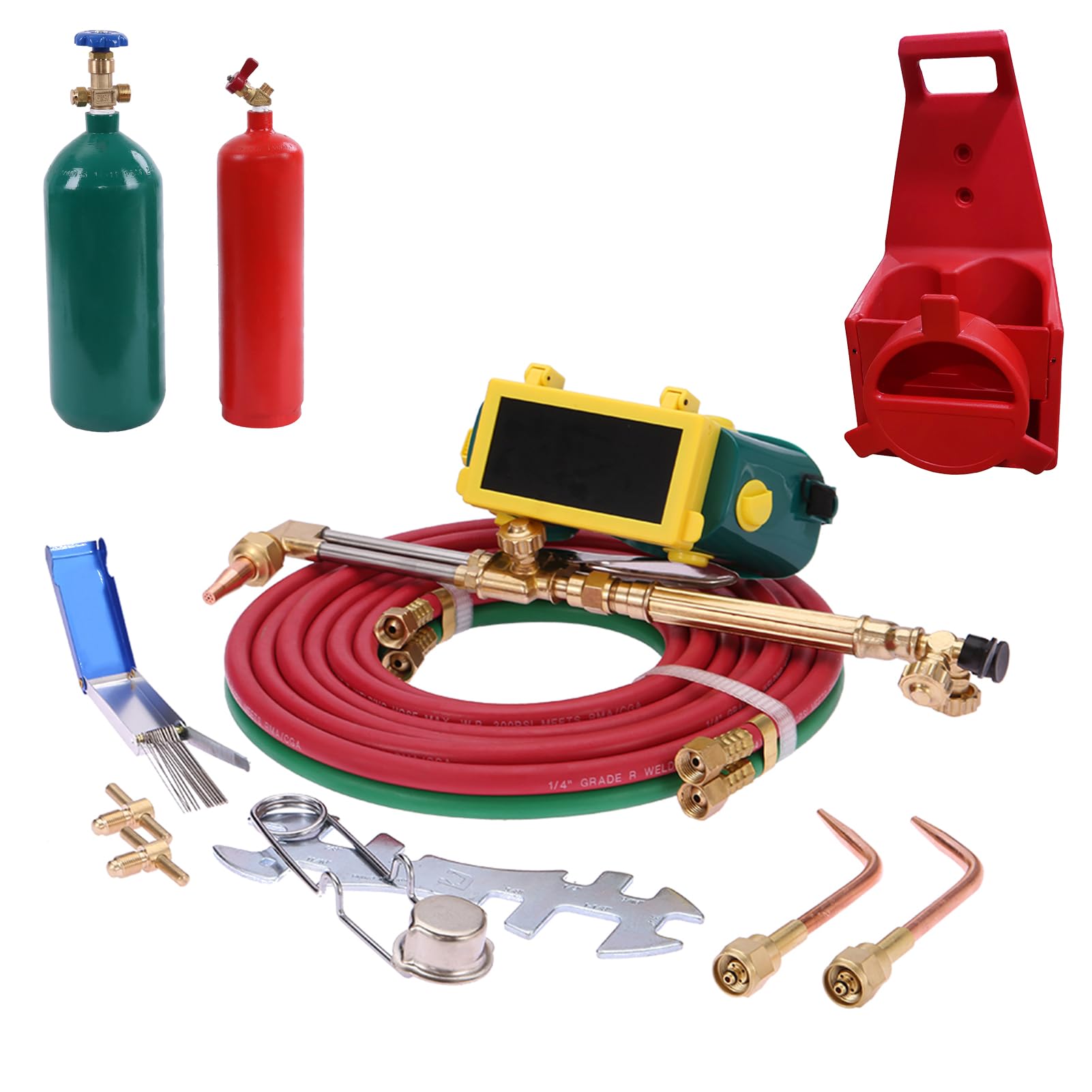 Portable Oxy Torch Kit - Professional Oxygen & Acetylene Tanks, Brass Nozzle Welding & Cutting Torch with Gauge