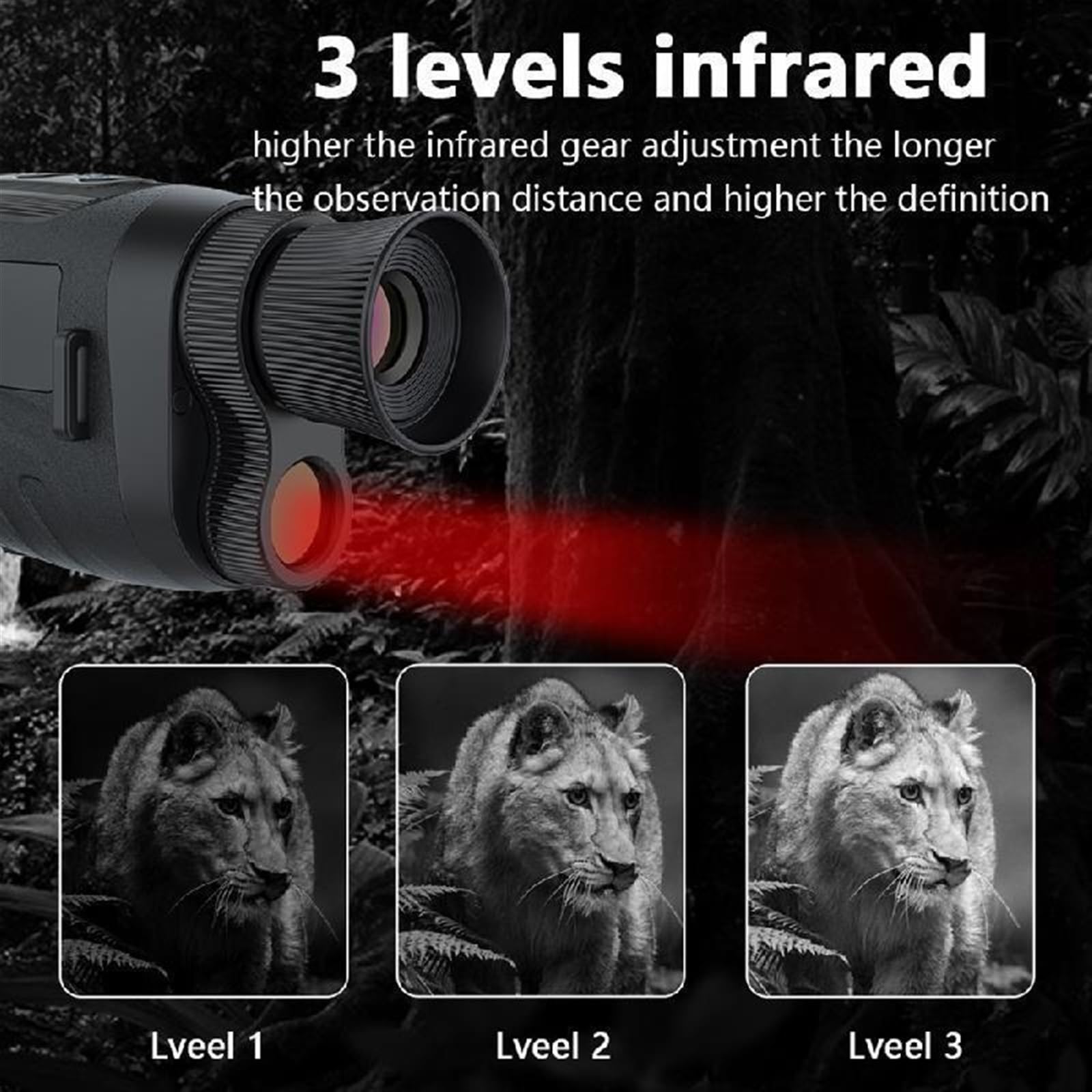 Dispositivo de visión nocturna infrarroja Monocular, 2,5 K, UHD, 1080P, uso diurno y nocturno, foto y vídeo, 8X, Digital, 300M, visión completamente oscura, a distancia(Nero)