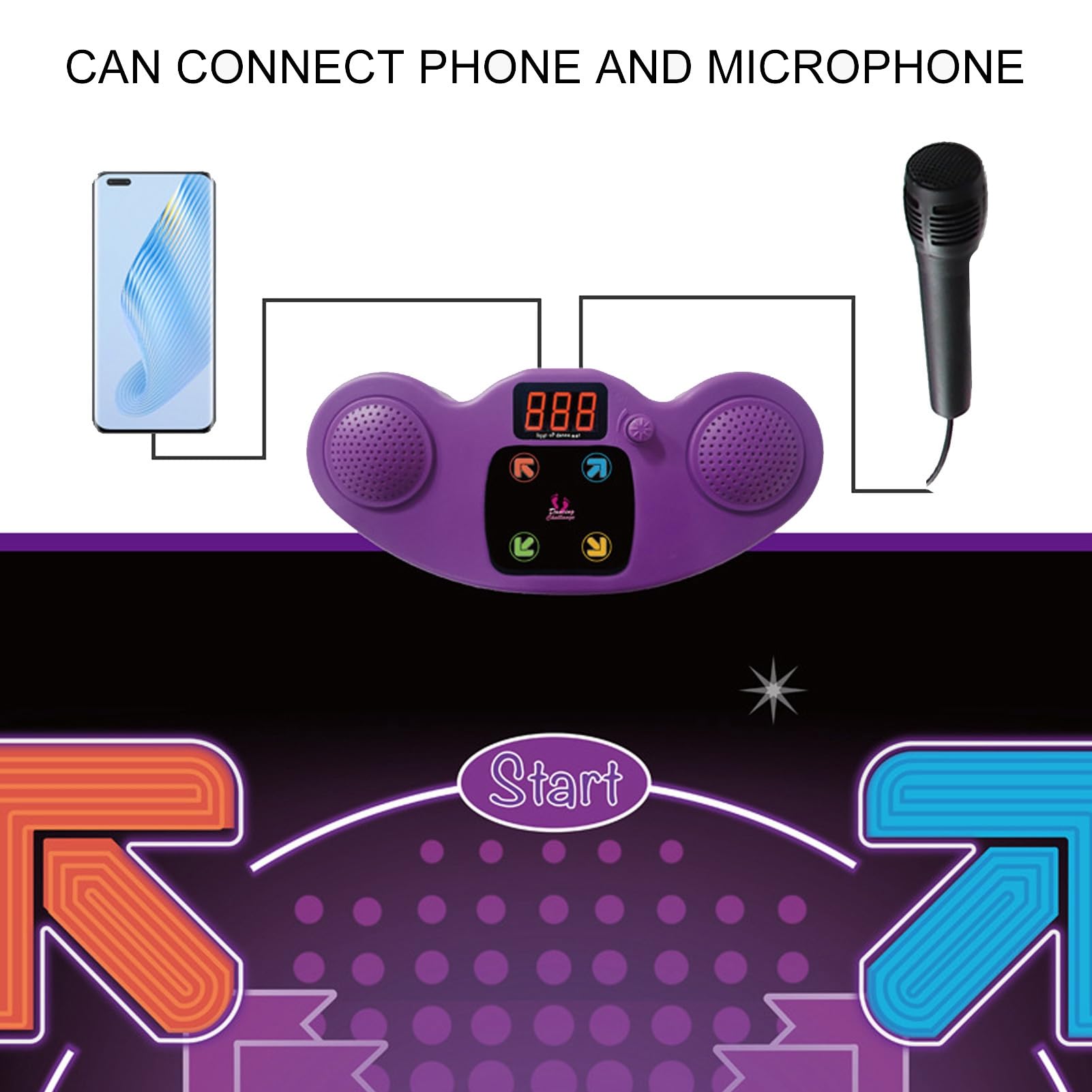 Kids Electronic Dance Pad with Microphone - Anti slip Dance Mat with 4 Game Modes and Various Music - Enhances Coordination - Fun Dance Mat Toy (Lighting Type)