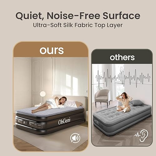 Miniatura 7 de OhGeni Colchón de aire individual de lujo de 18 pulgadas con bomba integrada, cama inflable con cubrecolchón de espuma de seda para una comodidad