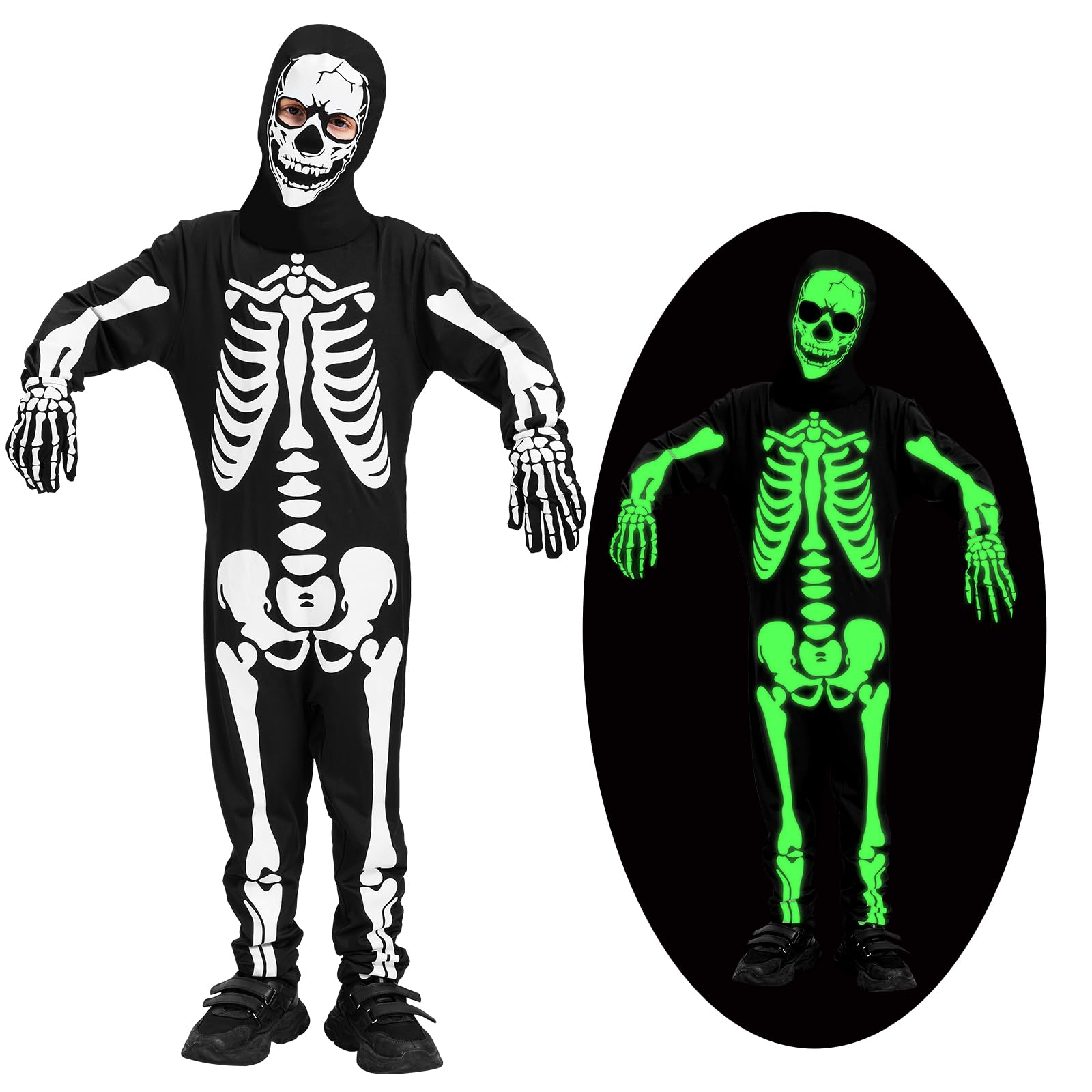 Akosuntoys Scary Halloween Costumes for Kids Skeleton Costume Kids Halloween Costumes for Boys Glow in The Dark Skeleton Costume Kid 4-6