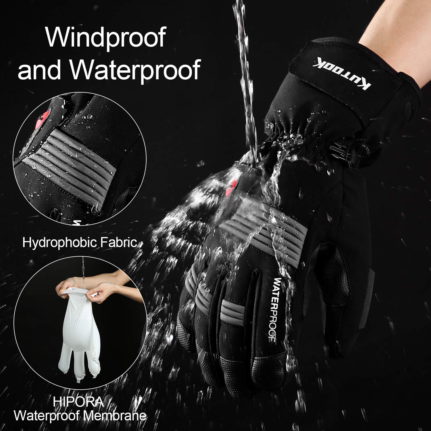 KUTOOK Beheizbare Handschuhe Wasserdicht Motorradhandschuhe Winter Skihandschuhe Schwarz 2.5-5 Stunden