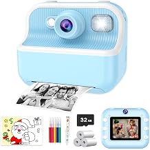 Kids Camera Instant Print Toys Boys Girls Age 5-12 Years 1080P Print Selfie Photo Instant Camera for Kids Christmas Birthday Gift Boys 4 5 6 7 8 9 10 Years Old 32GB Blue