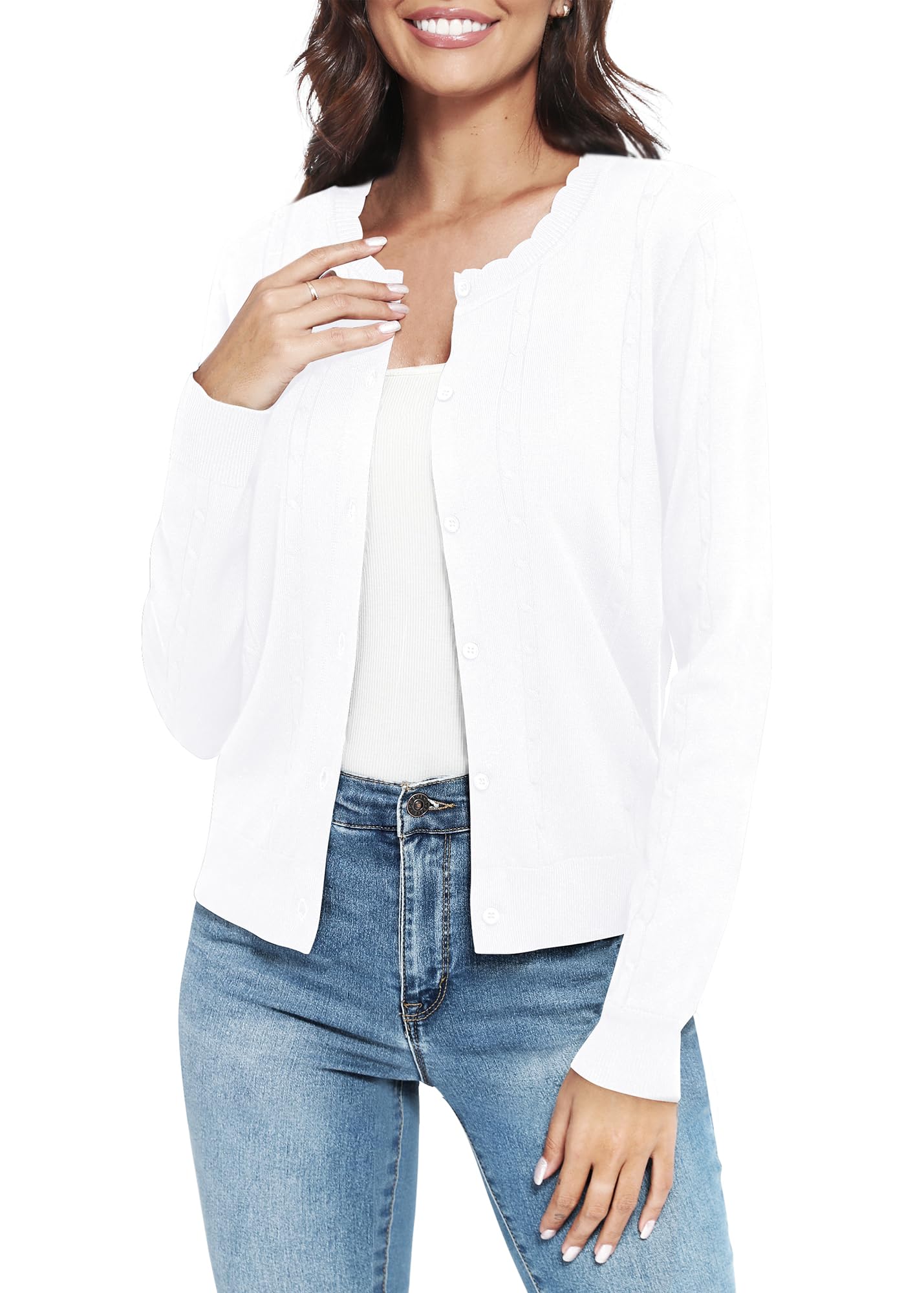 Urban CoCo Cardigan court léger à col rond et manches longues ouvert sur le devant en tricot doux pour femme Tenue décontractée