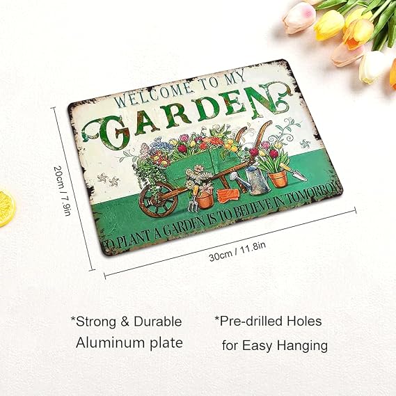 Gardening Gifts 8x12 Inch-Welcome To My Garden,Aluminum Sign Durable And Lightweight Material For Easy Installation,Suitable For Home Garden Greenhouse Living Room Yard Backyard Decor.
