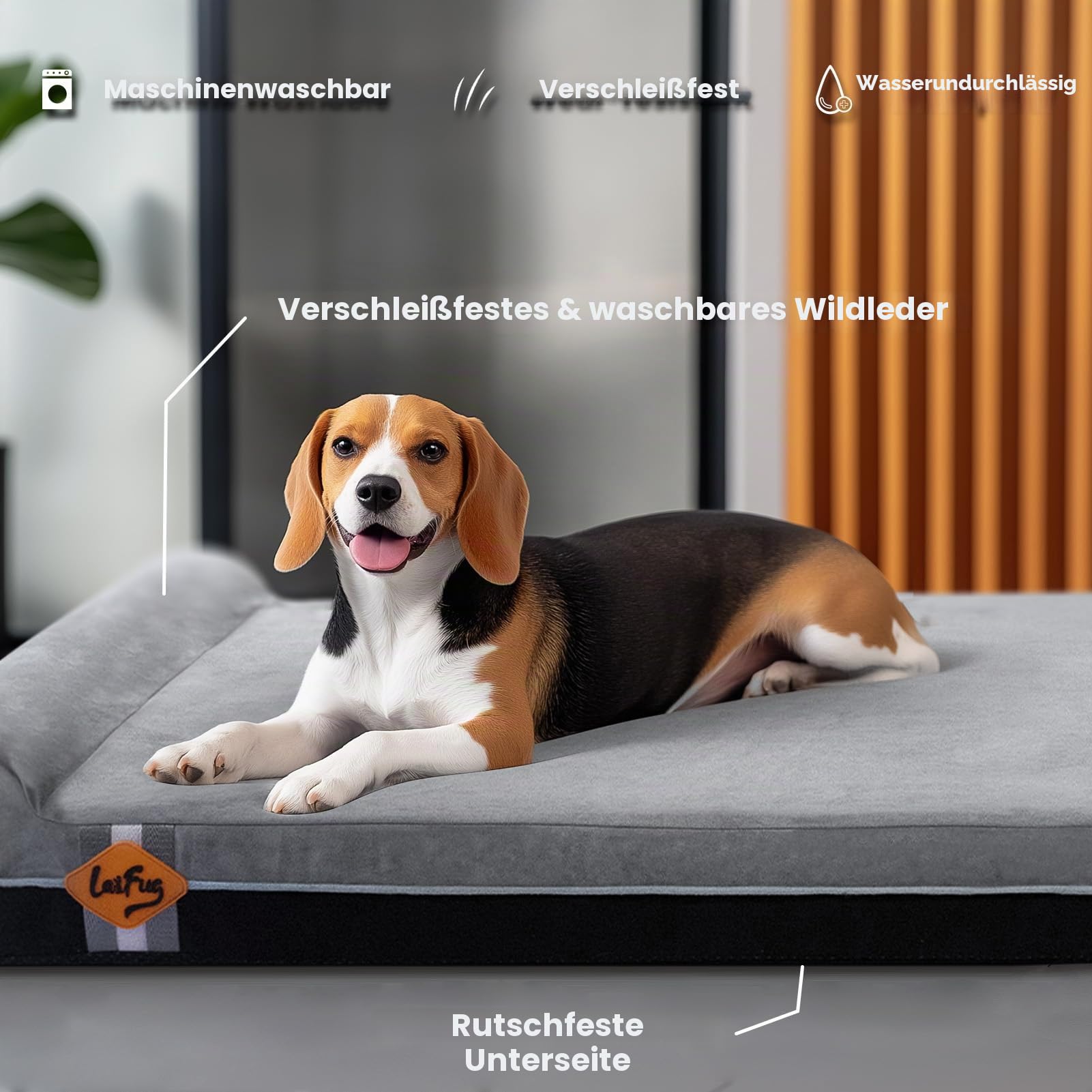 Laifug Orthopädisches Hundebett aus Memory-Schaum, mit Kissen und strapazierfähigem, wasserdichtem Innenfutter, abnehmbarem, waschbarem Bezug, intelligentes Design，Schiefergrau（101x63x15cm）