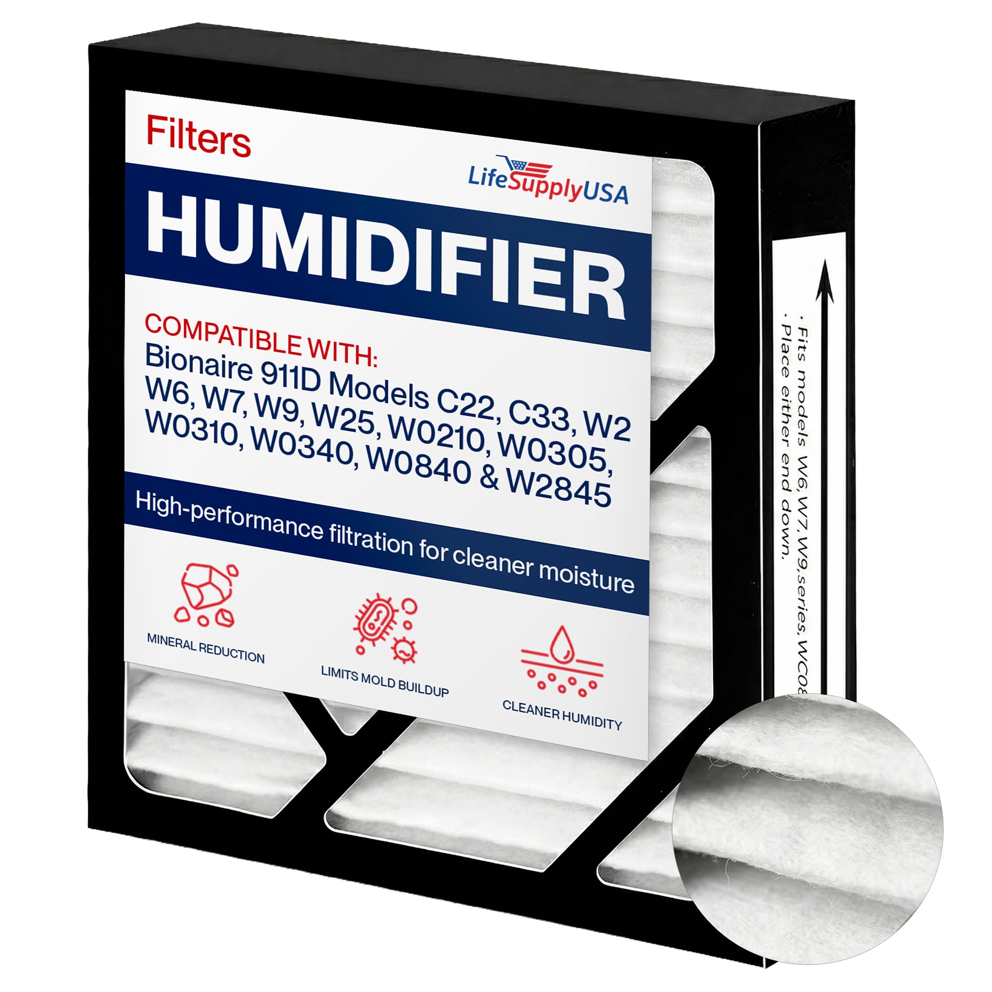 LifeSupplyUSA Humidifier Filter Replacement Compatible with Bionaire 911D Models C22 C33 W2 W6 W7 W9 W25 W0210 W0305 W0310 W0340 W0840 W2845