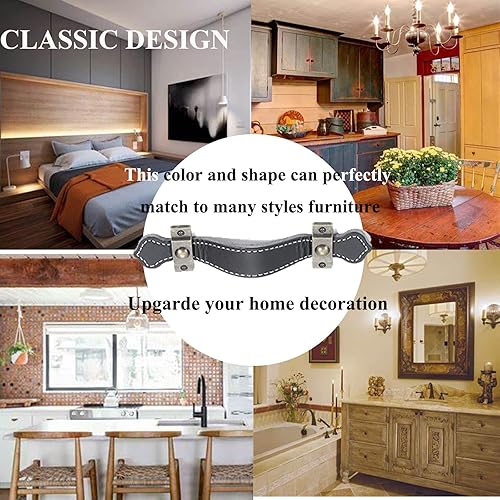 Miniatura 5 de Mgoodoo Paquete de 5 tiradores de cuero para cajones, 6 pulgadas, hechos a mano, de cuero, para niños, pomos de cajón suaves para reemplazo de