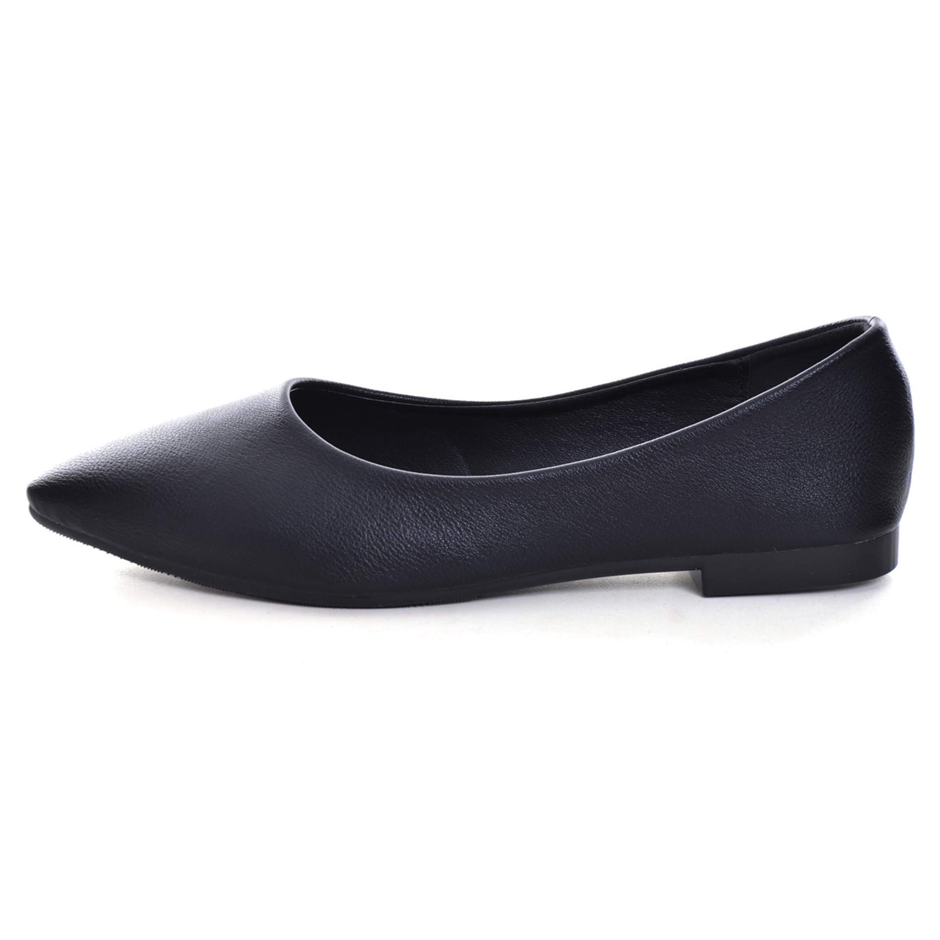 Hee grand Women' Black Flexible Flats,Slip on Soft Leather Pointy Toe Flats Shoes for Work