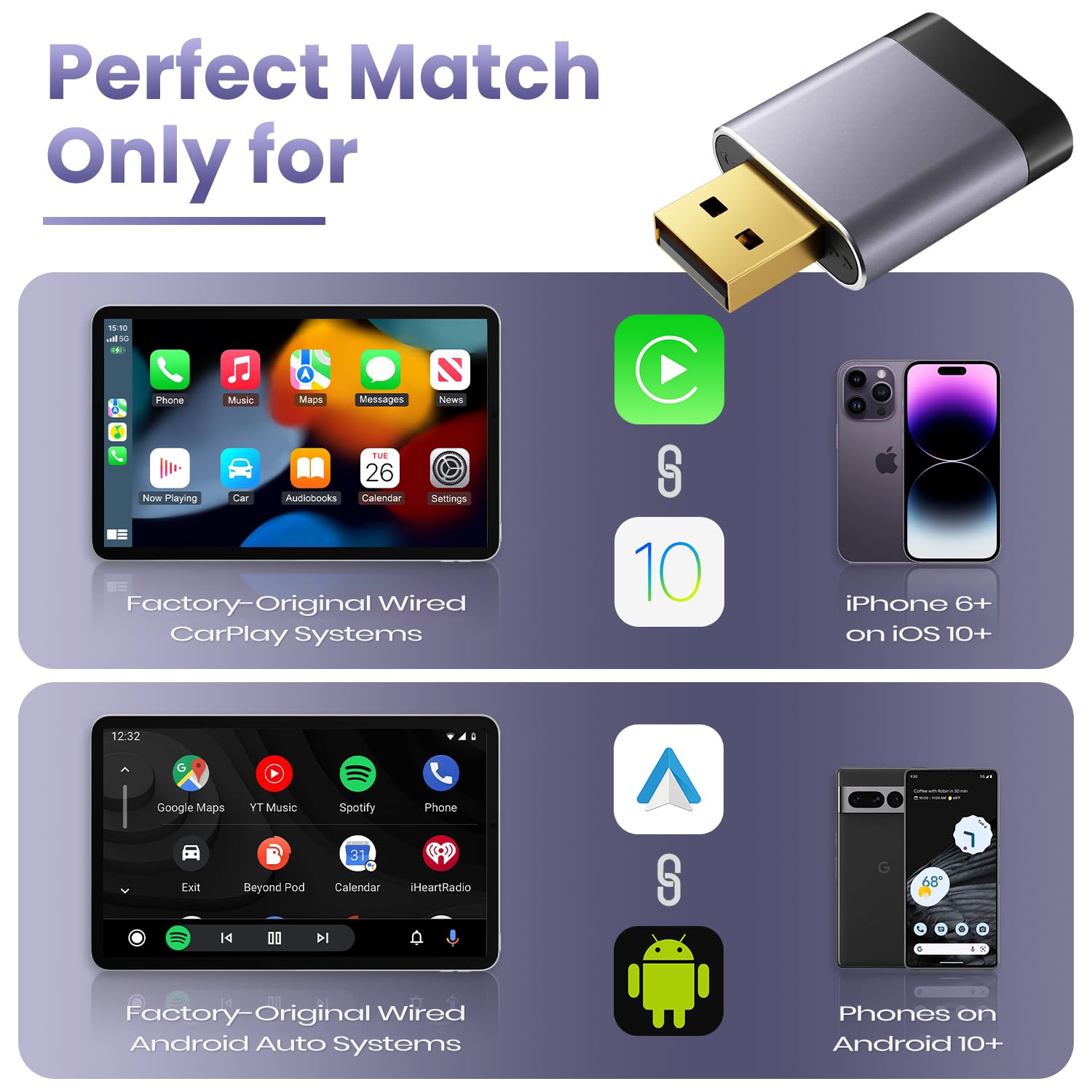 Mini Wireless CarPlay Adapter for Apple iPhone & Android Auto, Easy to Use Bluetooth Dongle with Fast Stable Connection, Converts Wired to Wireless Car Play Adapter, for 2016+ Vehicles with USB-A/C - 4