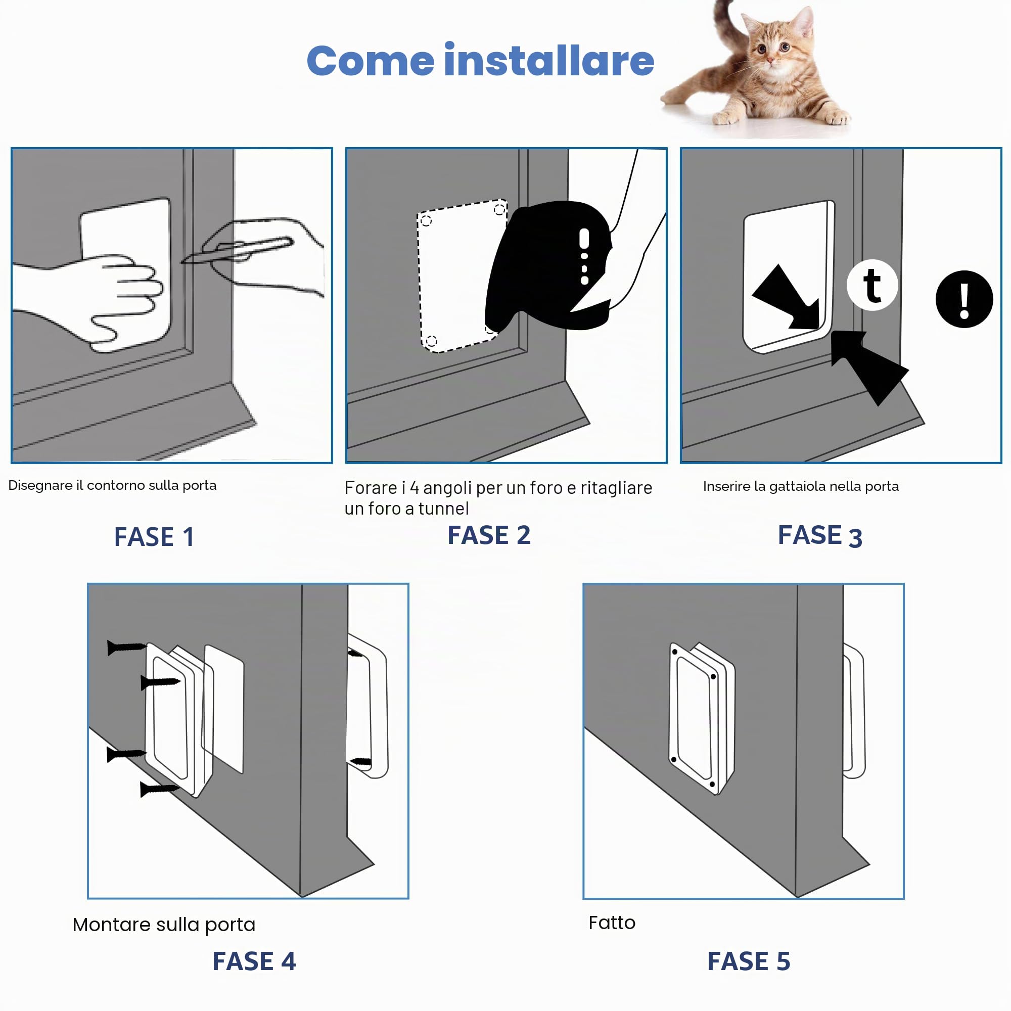 Wordcam Porta per gatti XL – Gattiera solida per interni ed esterni, chiudibile a 4 vie, resistente, facile da installare