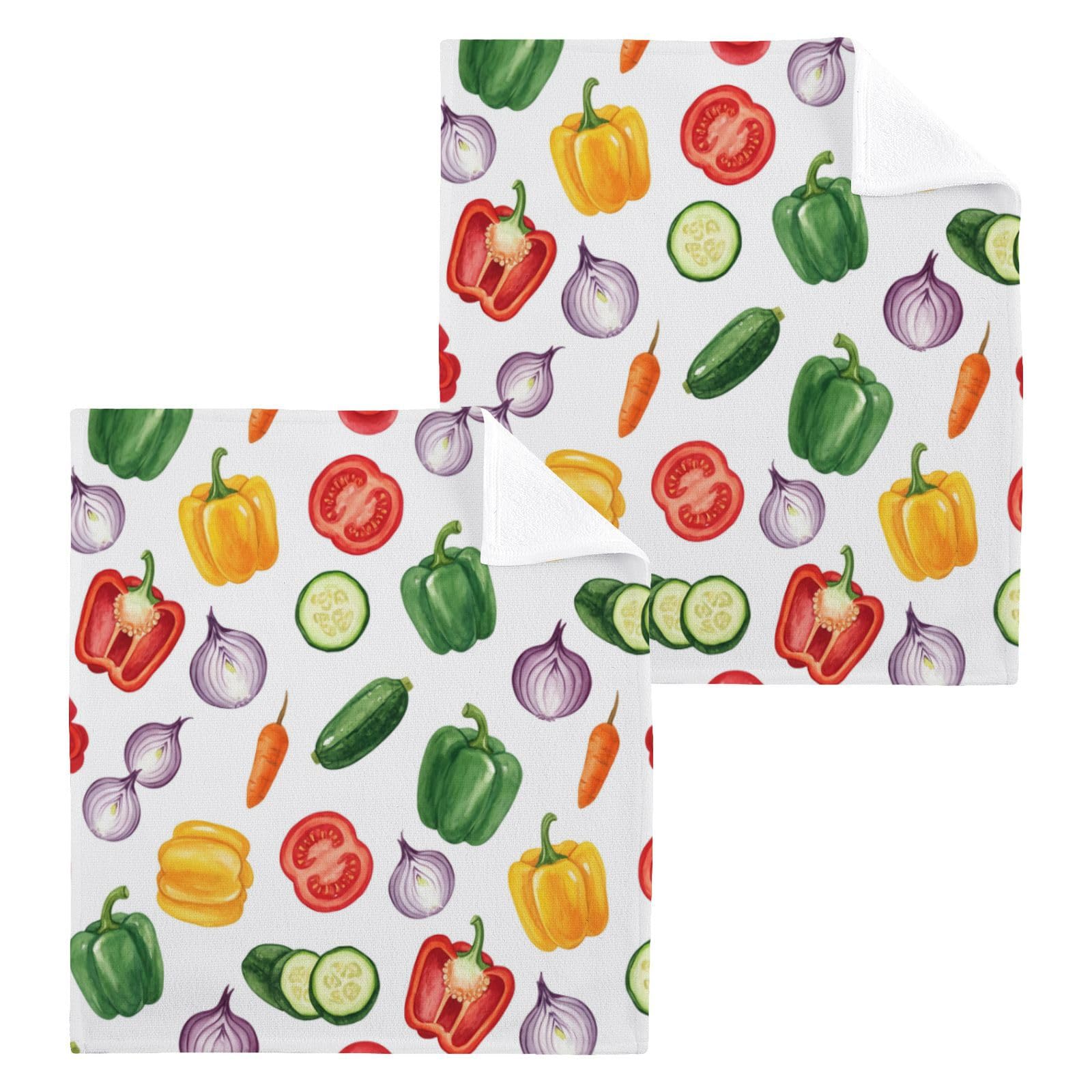 BOESI Pepper Onion 12x12in Cotton Washcloth,Soft Absorbent Face Towel