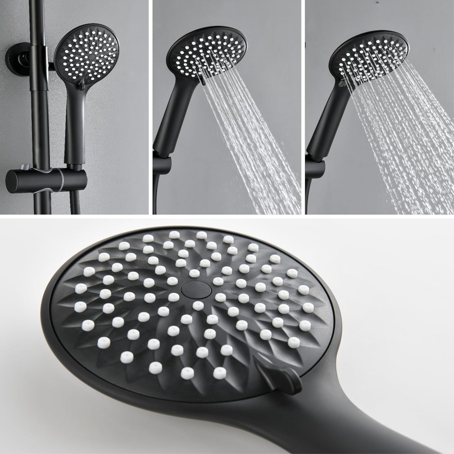 BEITH Thermostatic Shower System, 3 Functions Shower Mixer Set, 10in/25cm Round Stainless Steel Shower Head, with 90° Rotation Bath Tap, 3 Mode Hand Shower, Brass Body, Height Adjustable
