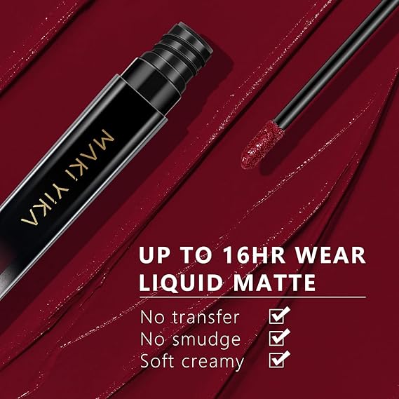 MAKI YIKA Burgundy Red Lipstick for Women Colorstay Long Lasting Lipsticks No Smudge Matte Liquid Lipstick Transferproof Cruelty-Free Lip Color,Burgundy