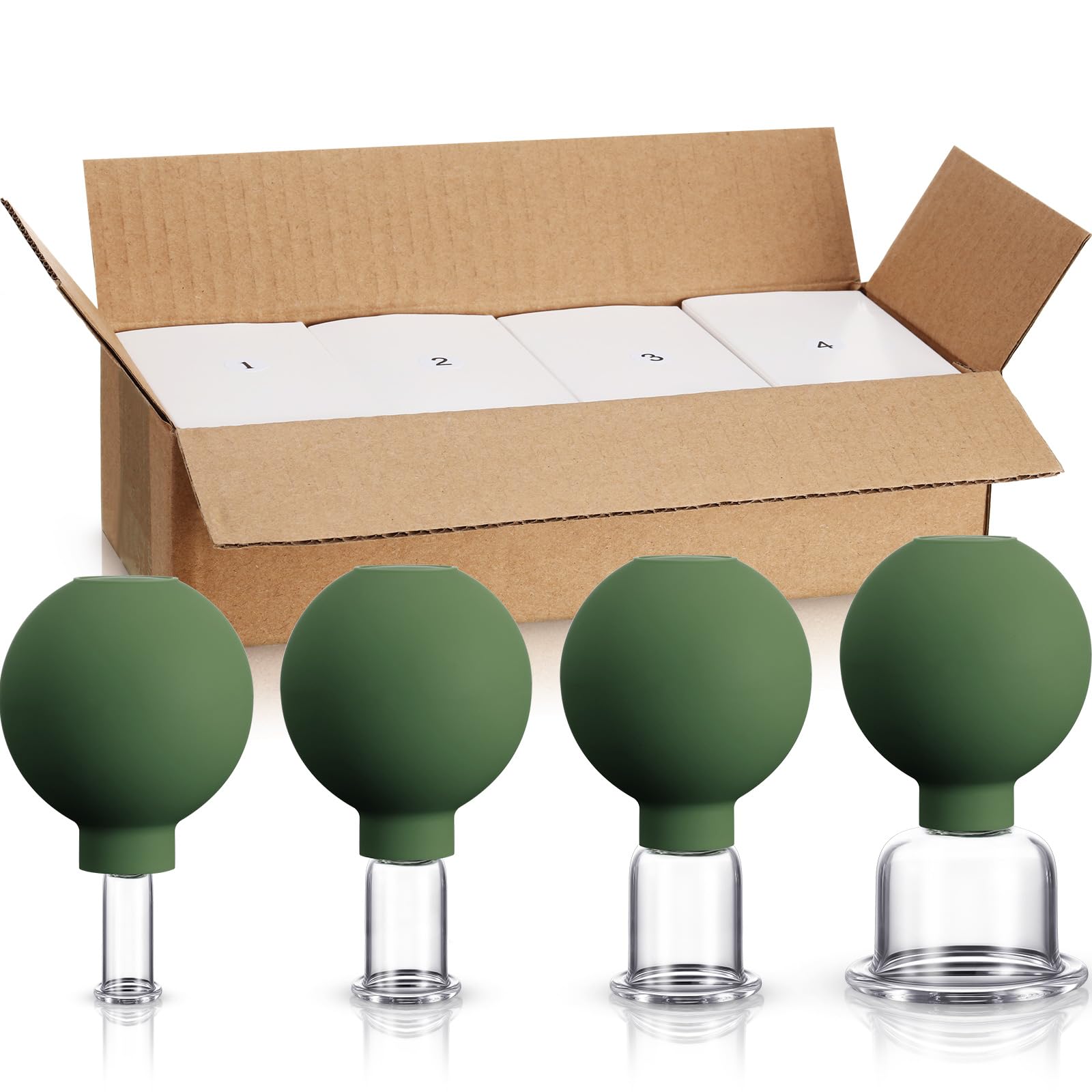 BBTO 4 Pcs Glass Facial Cupping Set Vacuum Massage Cups,Military Green