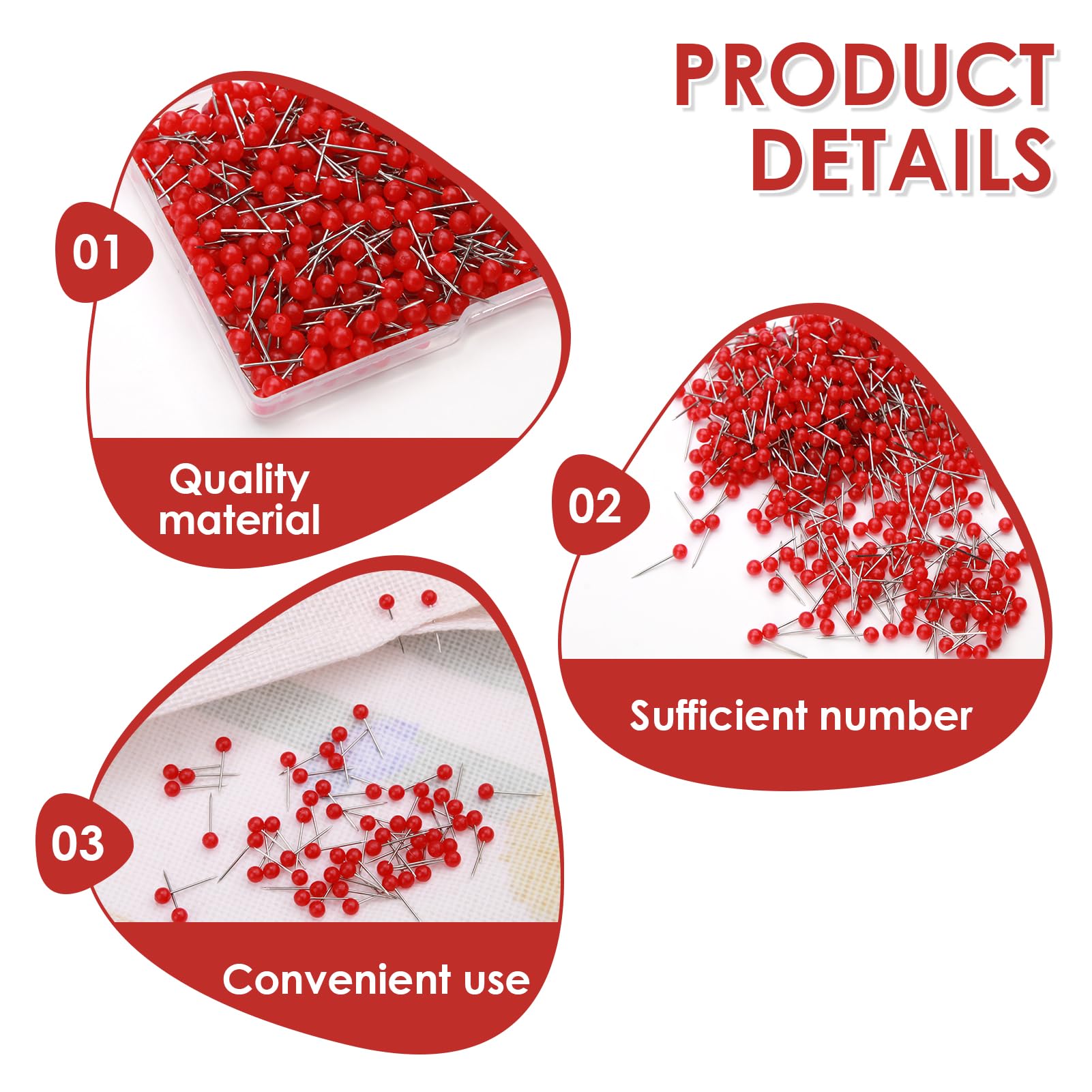 Spilli da Sarta, 500 Pcs Spille Dritti, 40mm Spille da Cucire con Testa di Vetro a Sfera Colorata per Tessuto, Gioielli Fai da Te, Progetti di Artigianato e Cucito