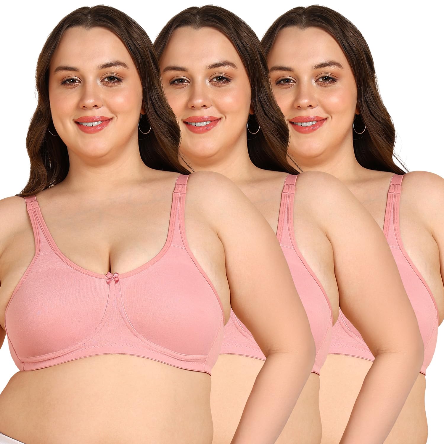 komli Fifty Non-Padded Everyday Minimiser Bra | Full Coverage | Wire-Free | Seamless Design | Adjustable Straps | Hook & Eye Closure | Plus-Size Comfort & Natural Bust Shaping (Pack of 3)-picture-41