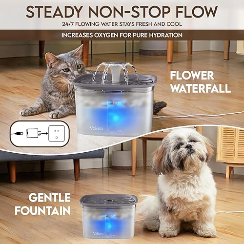 Miniatura 3 de Veken Fuente para mascotas de 95 oz2.8 L, dispensador automático de agua para gatos y perros, con filtros de repuesto para gatos, perros, múltiples