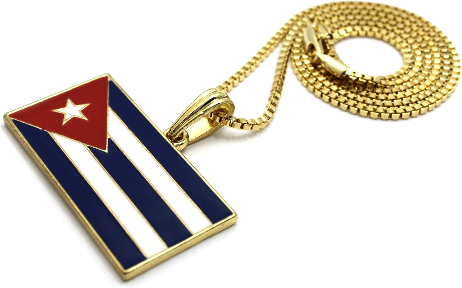 Fashion 21 Cuba Flag Pendant 24" Various Chain Necklace Gold, Silver Tone