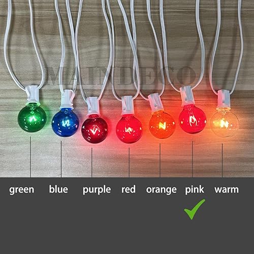 Miniatura 6 de Paquete de 25 bombillas de Navidad G40, bombillas incandescentes de vidrio rosa transparente, base de candelabro E12C7, bombillas de cadena de luces