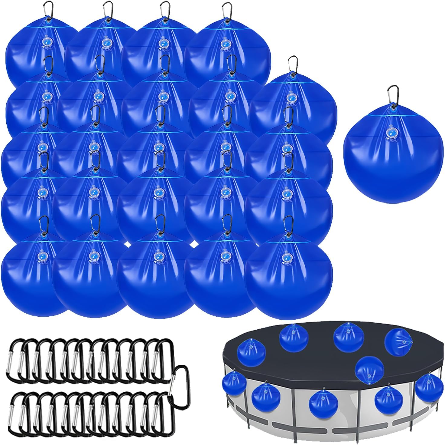 Round Pool Cover Weights with Hooks, Leakproof Swimming Pool Cover Hanging Bag Thick PVC Pool Water Bags, for Winter Pool Cover Hot Tub Weight Bags (25)