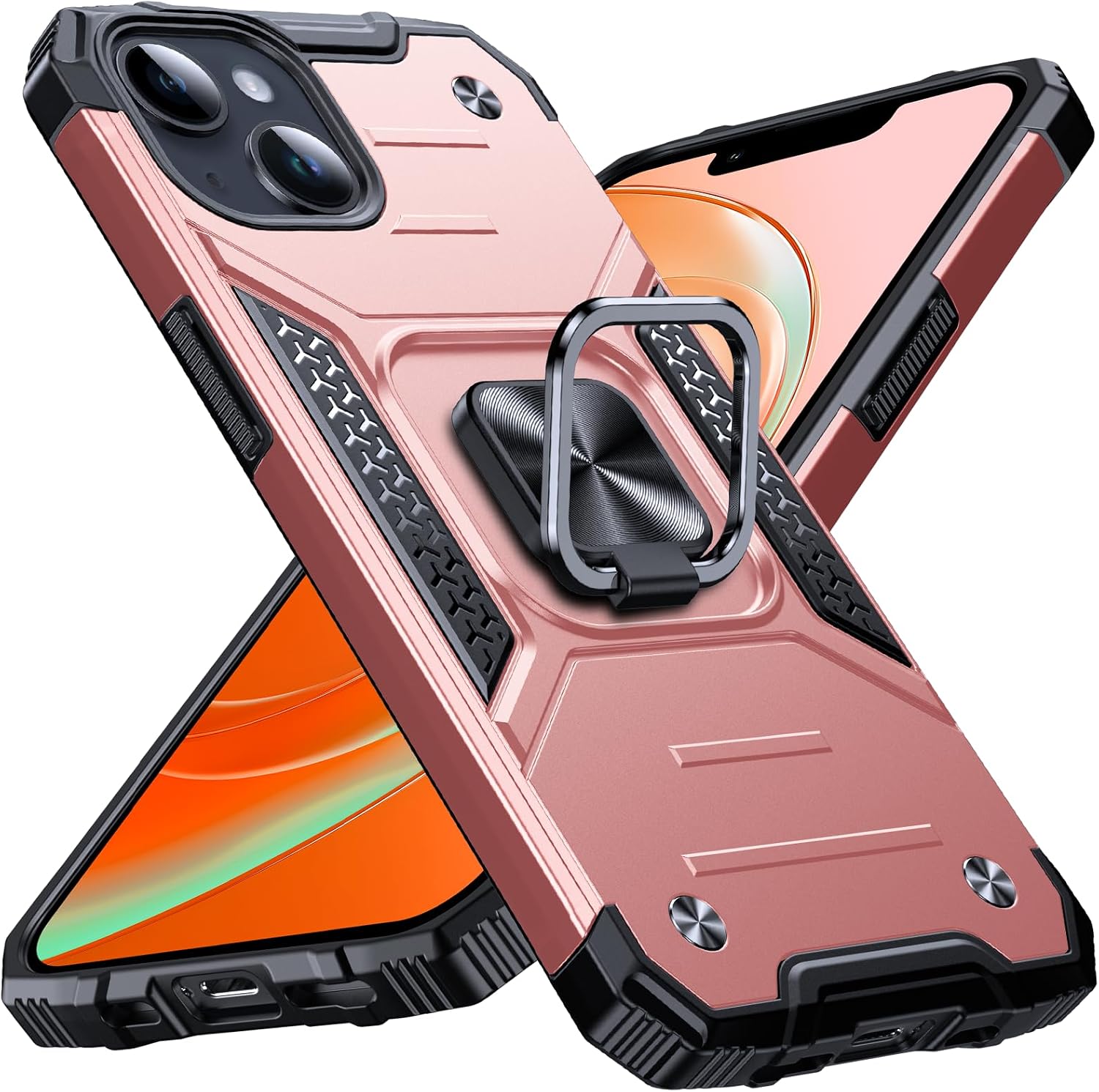 Anqrp Heavy Duty Case for iPhone 13 Mini Case with Enhanced Ring Holder Grip Stand, Military Grade Shockproof Rugged Drop Protective Silicone Hard Slim iPhone 13 Mini Phone Case Cover,Pink Gold