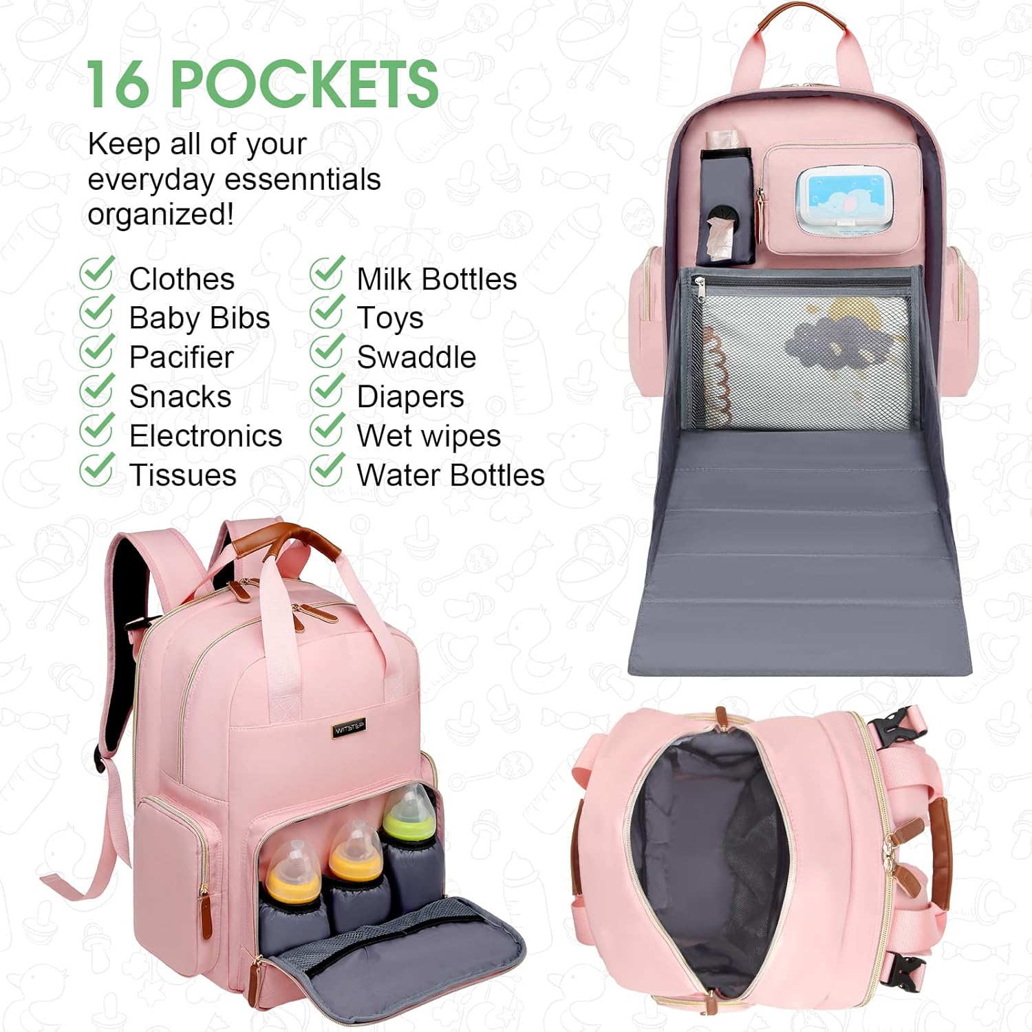 Diaper Bag Backpack with Changing Station, Baby Diaper Bag Organizer for Moms Dads Large Baby Changing Bags
