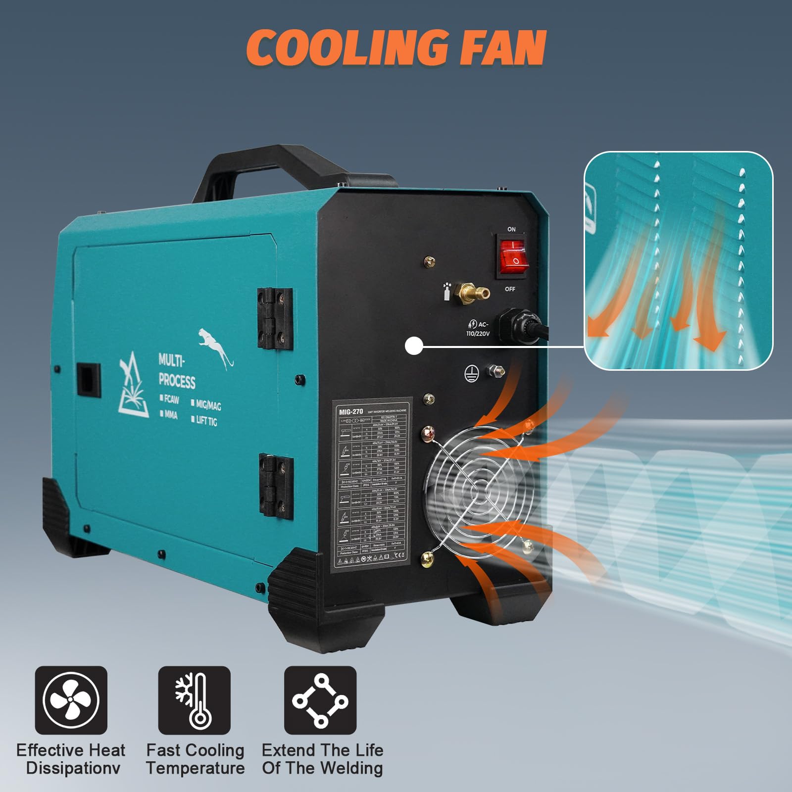 Soldador MIG de 270 amperios, núcleo de flujo de 110 V/220 V, gas, inversor IGBT, antorcha y alambre de soldadura sólido de 2 libras, soldador MIG digital/elevador TIG/Stick 3 en 1 para soldadura de