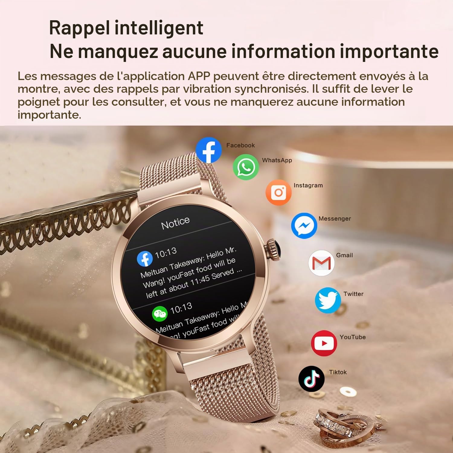 Montres Connectées Femme avec Tension Artérielle/Réponse aux Appels/Rythme Cardiaque/Pas/Sommeil/Multisports/Étanche IP68, Tracker Fitness 1,19" pour iOS Android (Argenté)