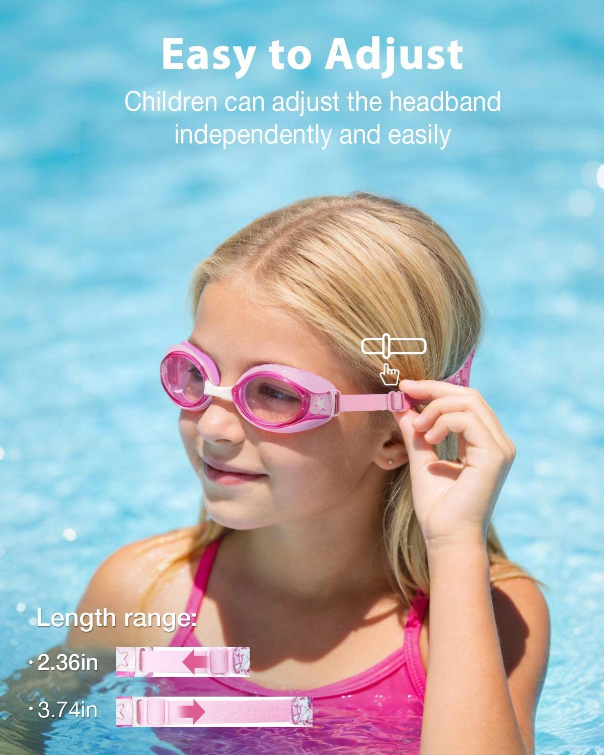 Pixel Panda Kids Swim Goggles with Fabric Strap for 3-12 Anti-Fog Anti-UV, No Leak No Hair Pulling Swimming Goggles