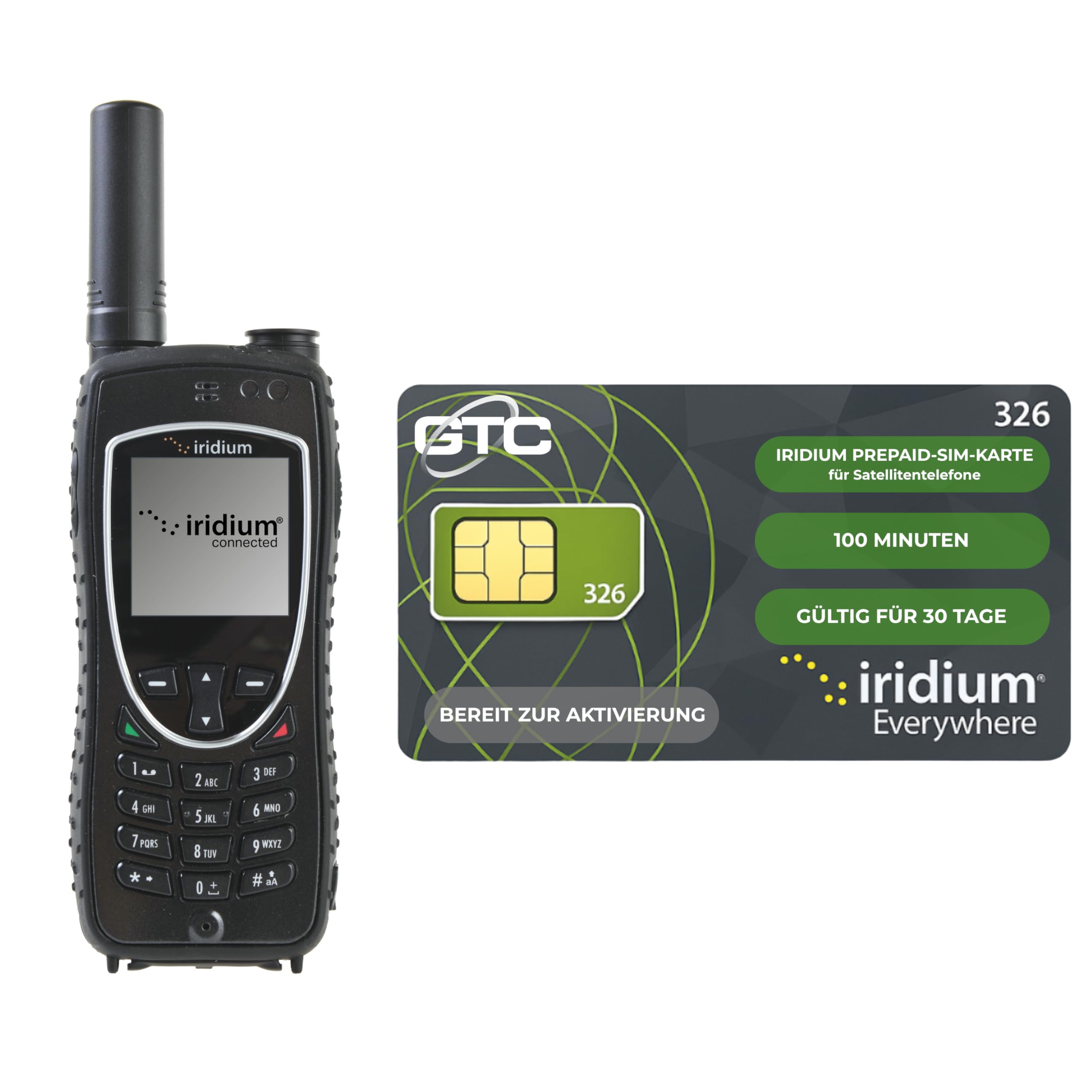 Iridium Extreme Satellitentelefon + 100 Minuten Prepaid-SIM | Gültigkeit 30 Tage | Robustes wasserdichtes Telefon mit GPS | Weltweite Sprach- und SMS-Abdeckung für Fernkommunikation und Notfälle