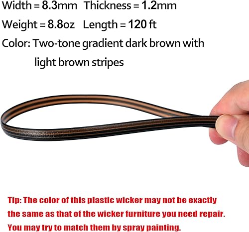 Miniatura 2 de Lumpro Kit de reparación de mimbre de 120 pies, marrón degradado de dos tonos con rayas, suministros de ratán de plástico, materiales de repuesto de