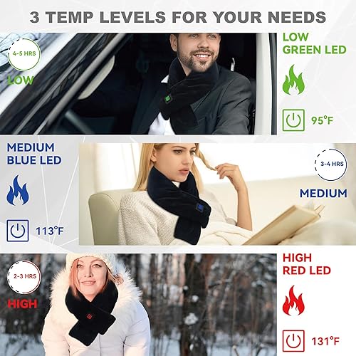 Miniatura 5 de Envoltura térmica para el cuello con cargador de batería de 5000 mAh, almohadilla térmica inalámbrica con 3 ajustes de calor ajustables, calentador