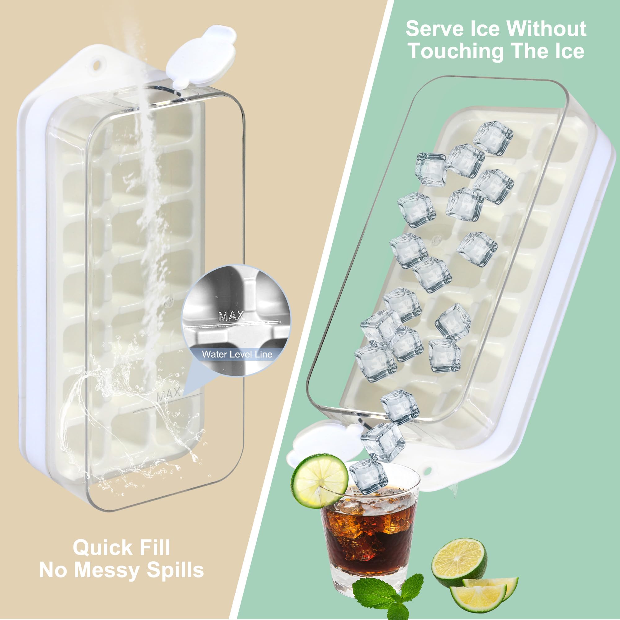 Stampo Per Cubetti Di Ghiaccio Con Coperchio E Contenitore, 21 Scomparti, Silicone Alimentare, Facile Riempimento E Rilascio, Impilabile, 2 Anni Di Garanzia