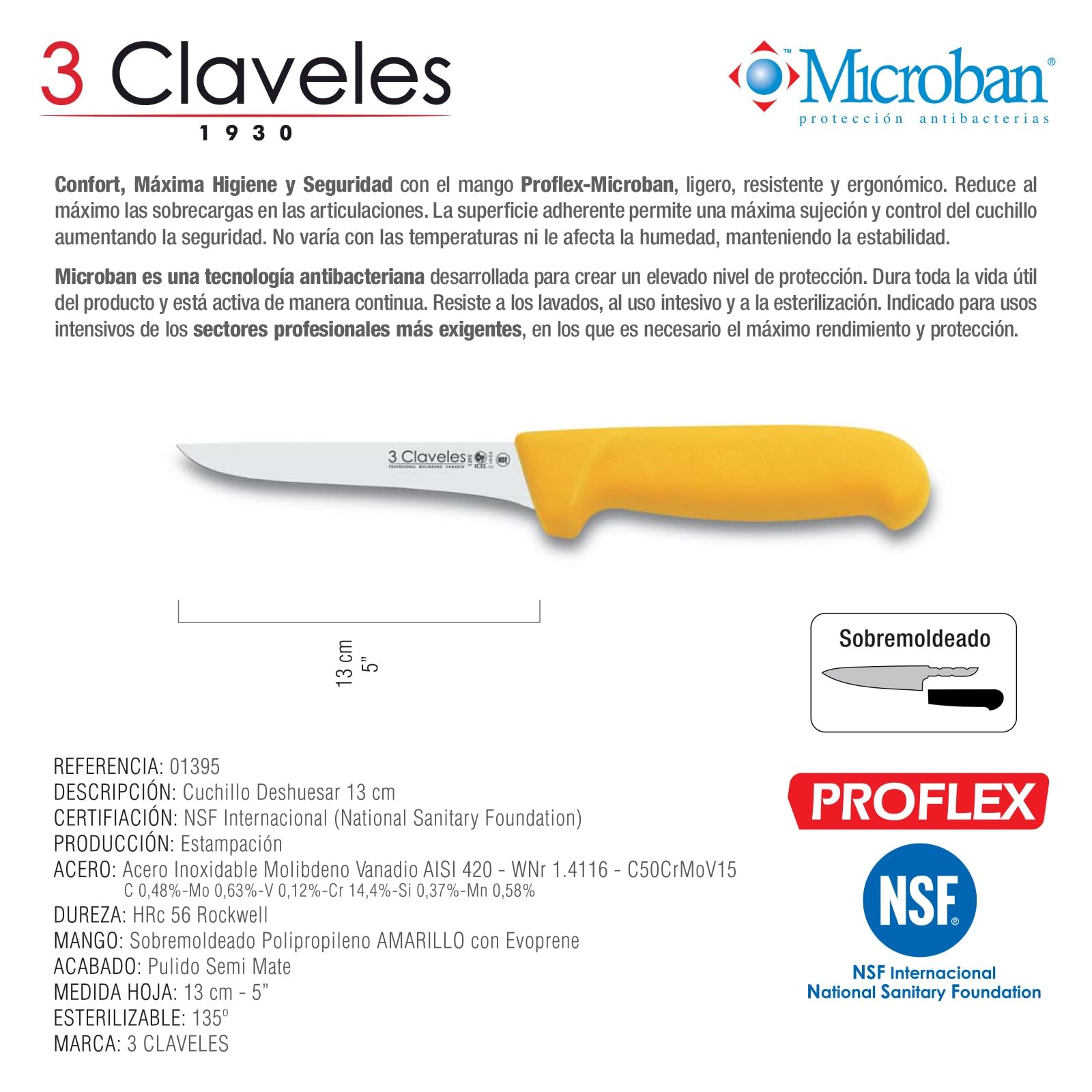 3Claveles 1395 - Cuchillo deshuesar, 13 cm, 5 pulgadas