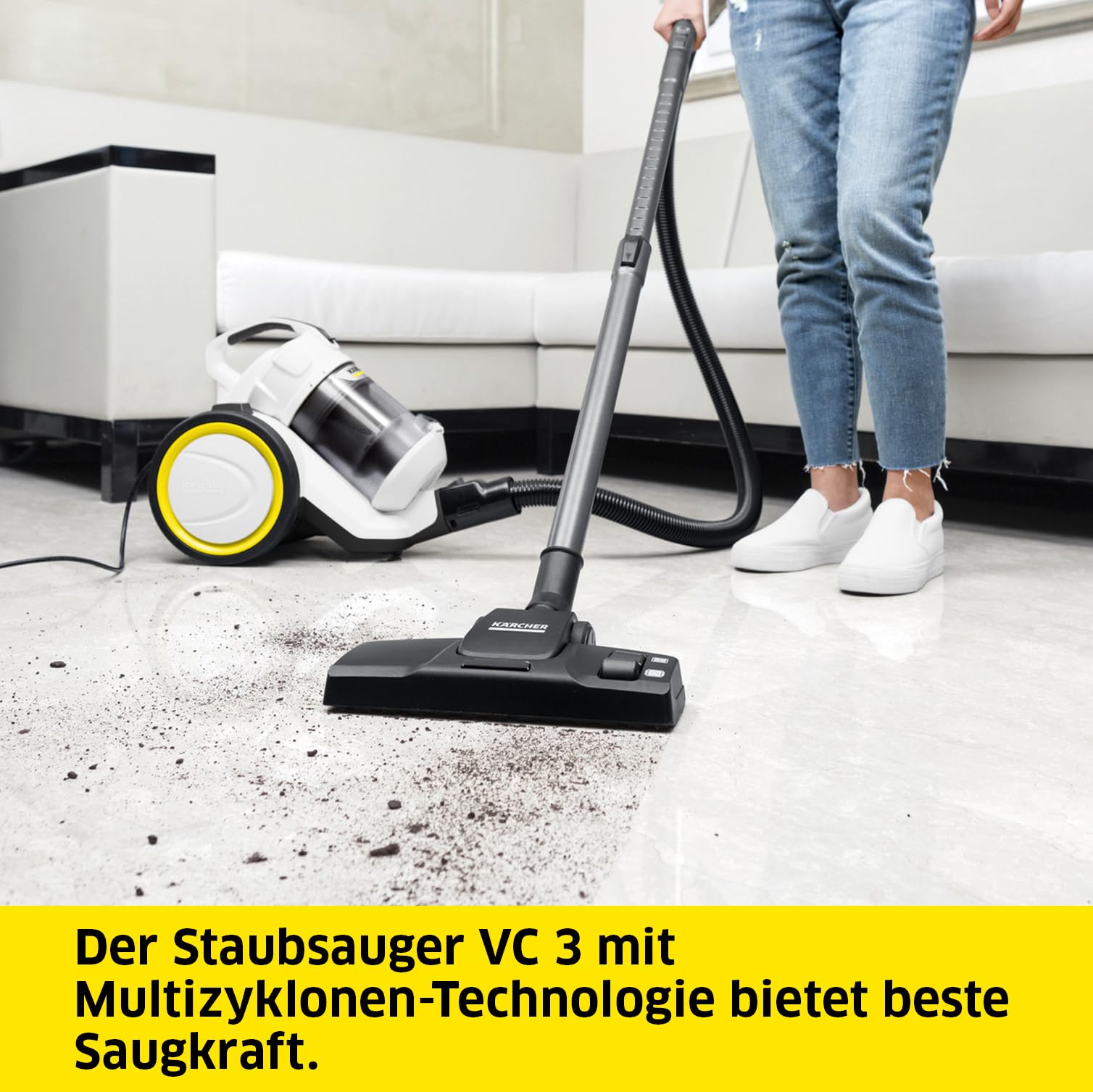 KÄRCHER Staubsauger VC 3 (beutellos, transparenter und auswaschbarer Schmutzbehälter, Komfortausstattung, hocheffizienter Hepa-Filter, filtert allergieauslösende Partikel, 700 Watt)