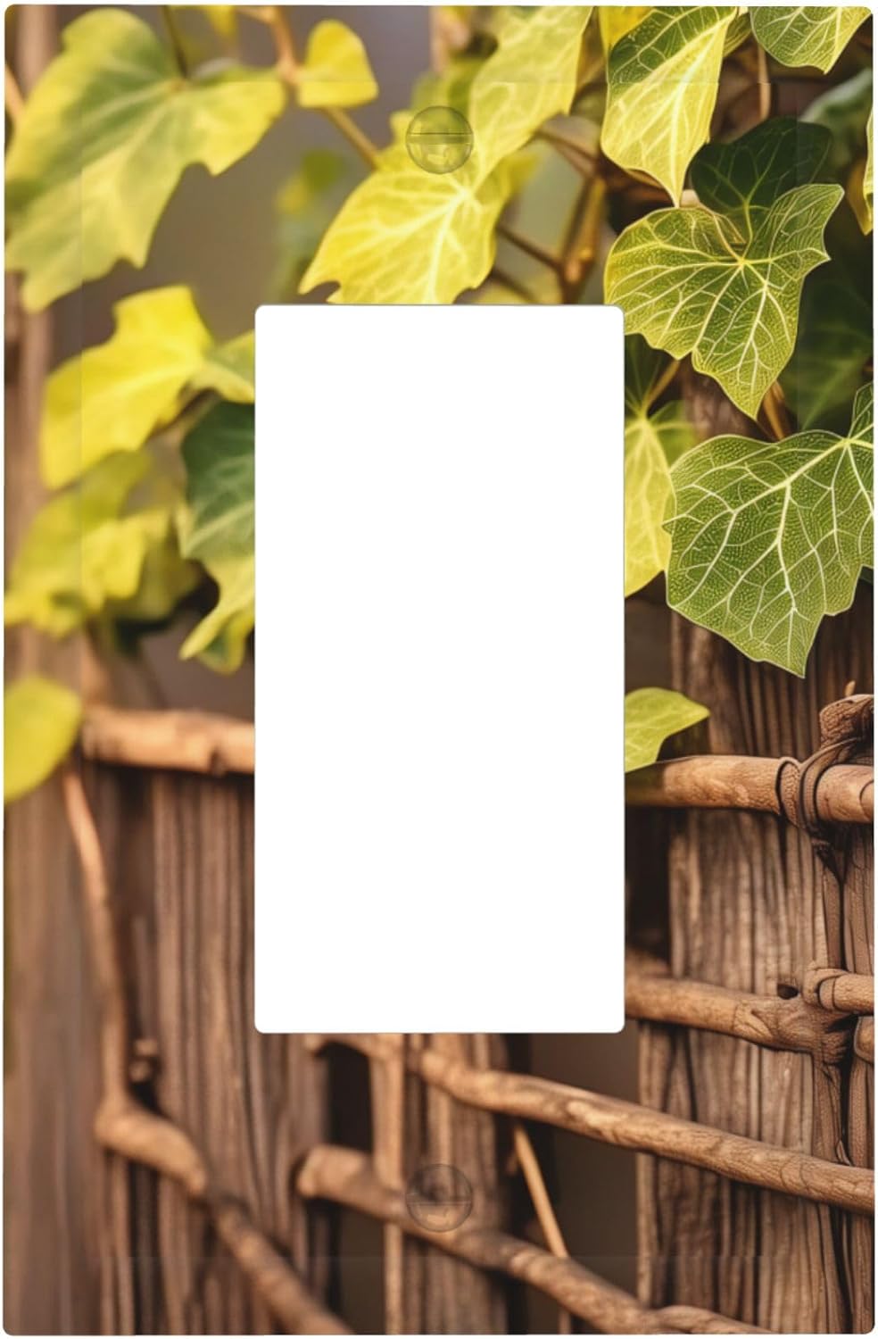 Decorative Wall Plate 1 Gang Single Rocker Green Grapevines Wooden fence Light Switch Cover Outlet Faceplate Cover Suitable for Living Room Bedroom Bathroom Offices House Kitchen