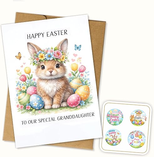 Hieprints Happy Easter Greeting Cards Pink Bow Bunny Rabbit with Bow Blank Note 