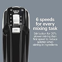 Vista 2 de Hamilton Beach Batidora de mano eléctrica, 6 velocidades + botón de agitación, 300 vatios de potencia máxima para una mezcla potente, incluye